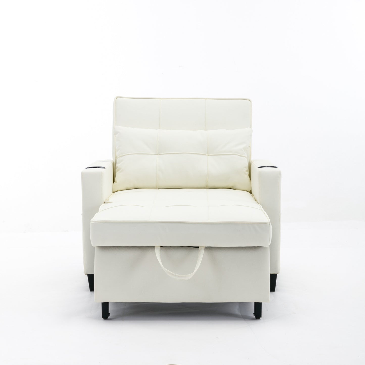 White 68.12 Faux Leather 3-in-1 Single Convertible Pull Out Sofa with USB Ports and Wear-resistantfor Living Room