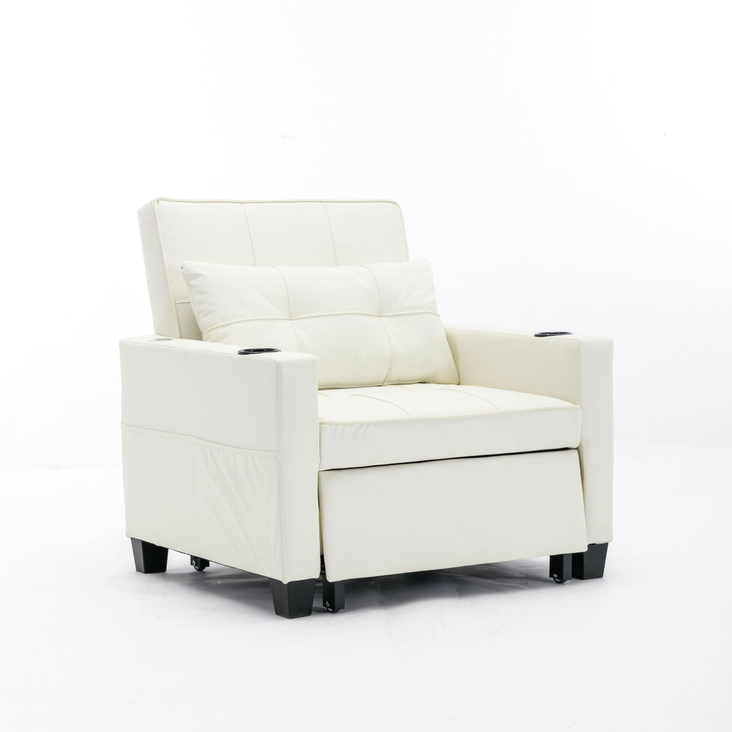 White 68.12 Faux Leather 3-in-1 Single Convertible Pull Out Sofa with USB Ports and Wear-resistantfor Living Room