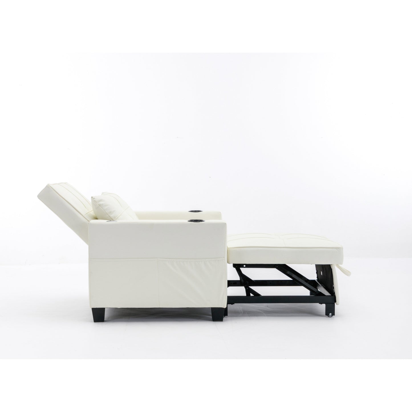 White 68.12 Faux Leather 3-in-1 Single Convertible Pull Out Sofa with USB Ports and Wear-resistantfor Living Room