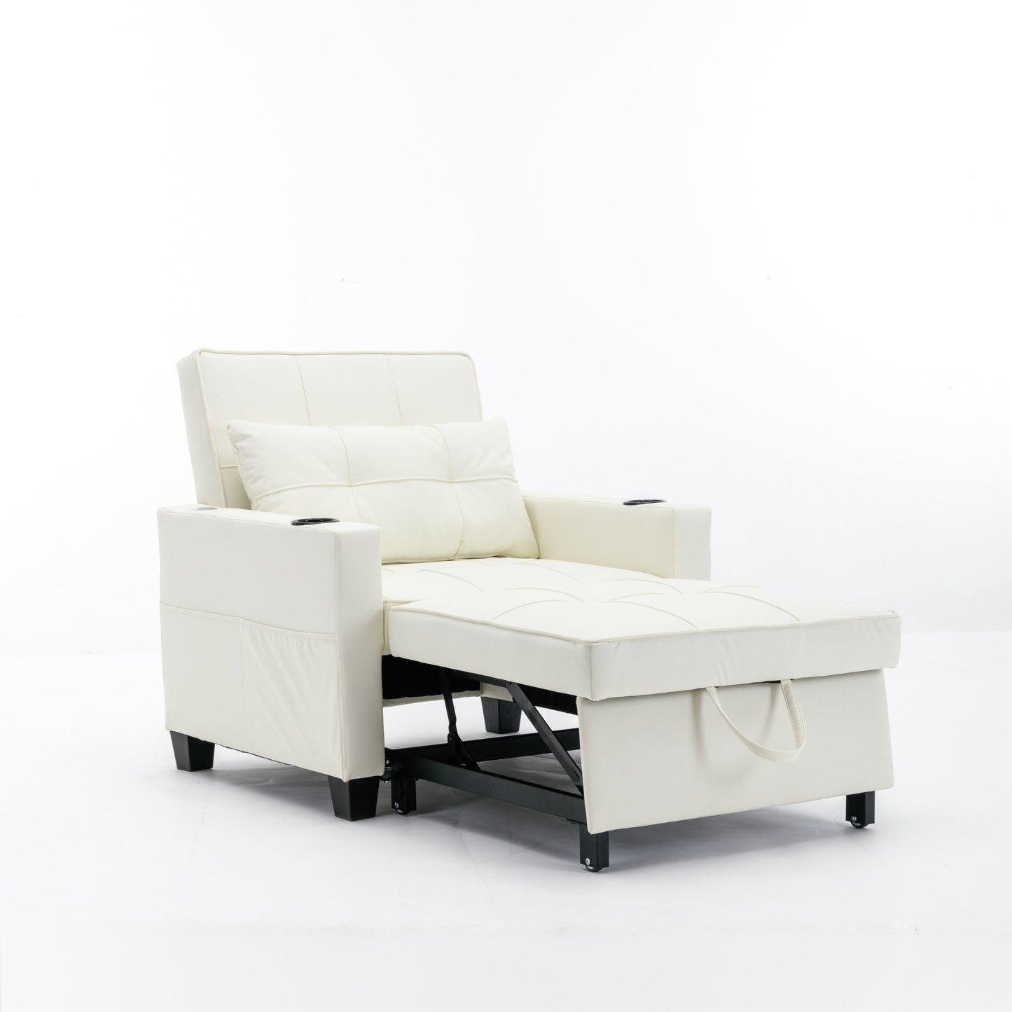 White 68.12 Faux Leather 3-in-1 Single Convertible Pull Out Sofa with USB Ports and Wear-resistantfor Living Room