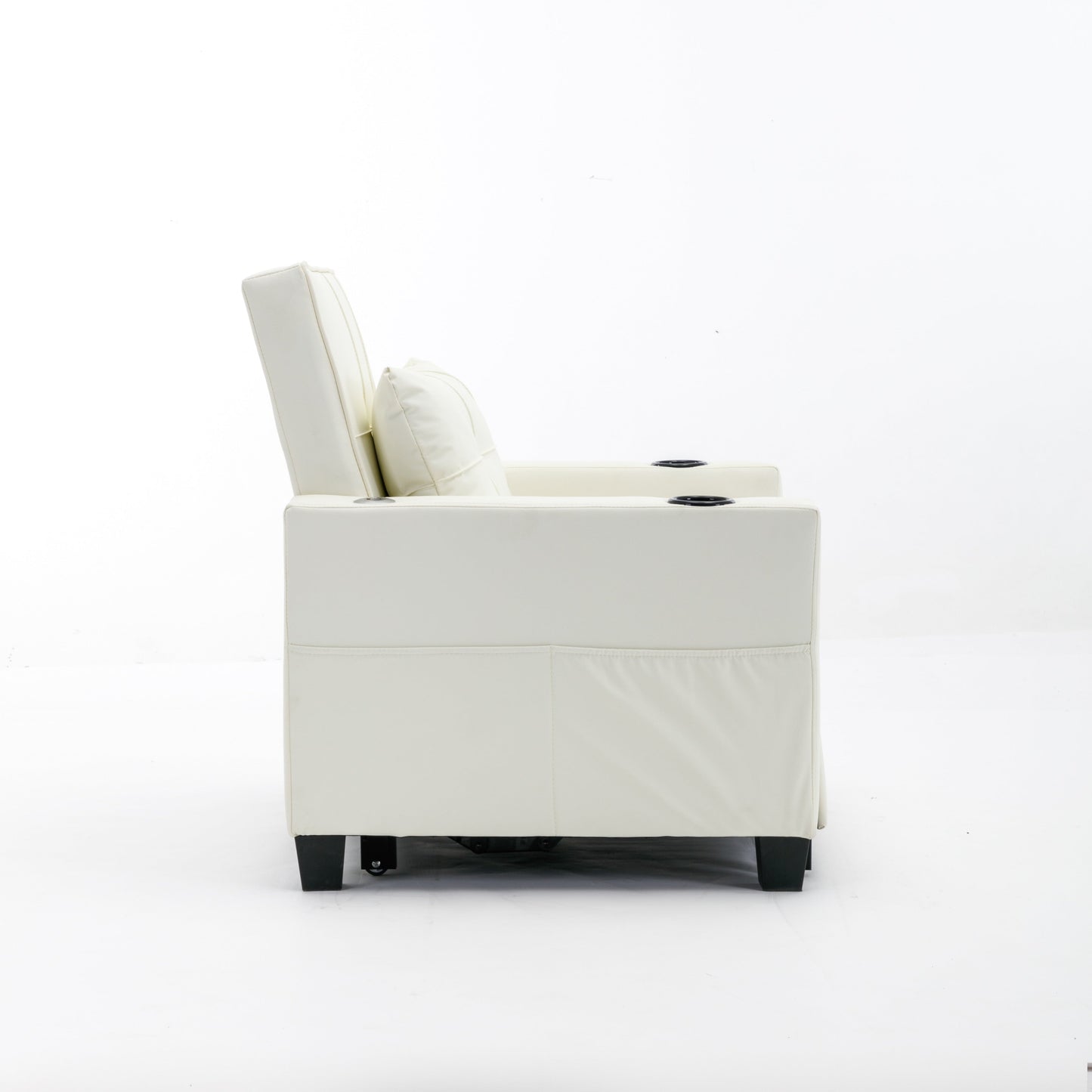 White 68.12 Faux Leather 3-in-1 Single Convertible Pull Out Sofa with USB Ports and Wear-resistantfor Living Room