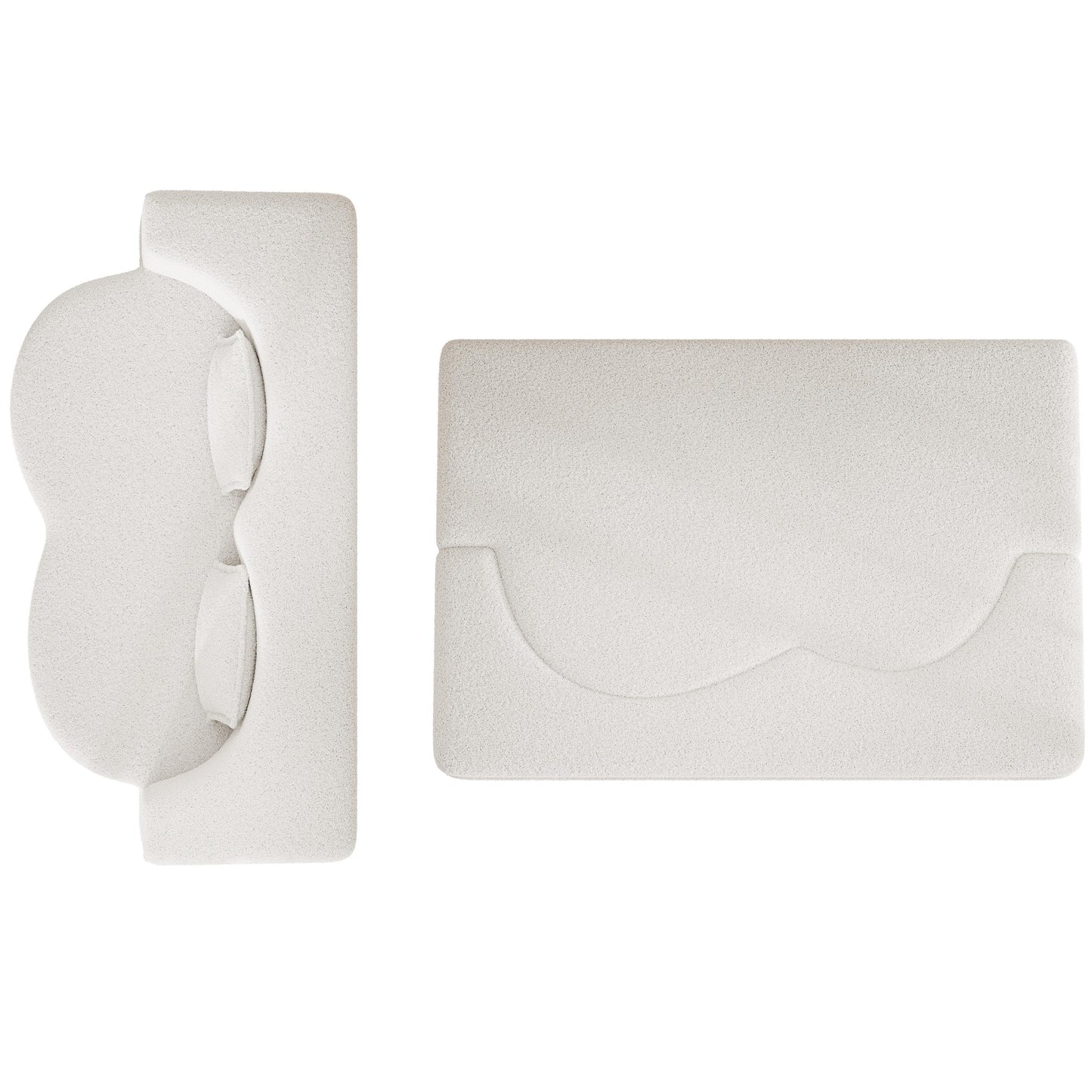 White 78 Convertible Teddy Fabric Loveseat Foam-Filled Floor Sofa Bed with 2 Pillows and Folding Mattress for Living Room