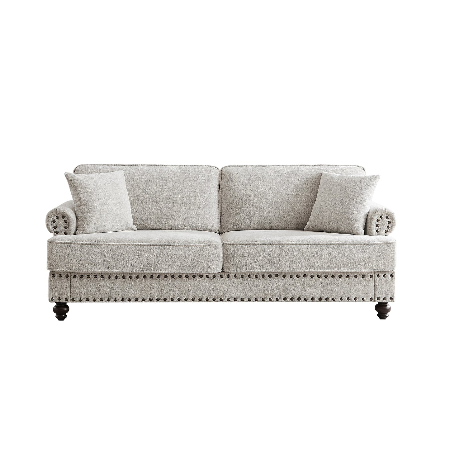 Weißes 82'' modernes 2-Sitzer-Polstersofa mit Nagelkopfbesatz, Kissen und Schaumstoffpolstern