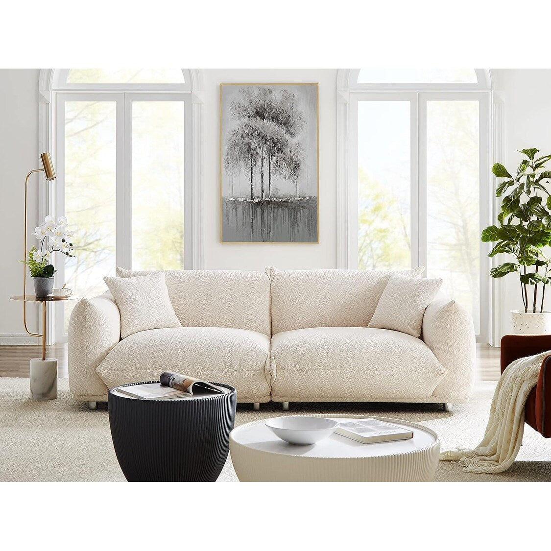Weißes 87-Zoll-Übergrößen-Sofa mit Metallrahmen, 2 Kissen und strapazierfähiger Polsterung