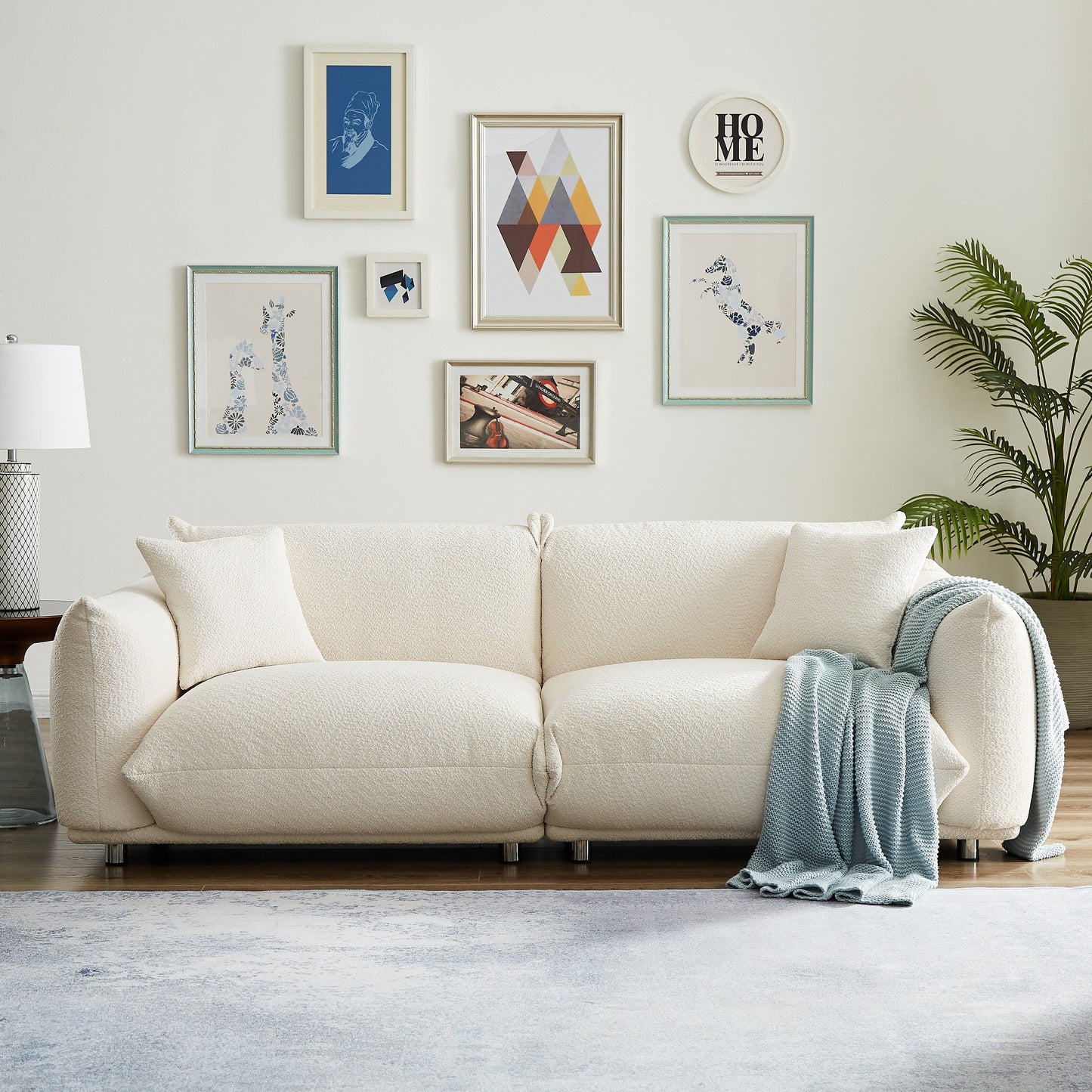 Weißes 87-Zoll-Übergrößen-Sofa mit Metallrahmen, 2 Kissen und strapazierfähiger Polsterung