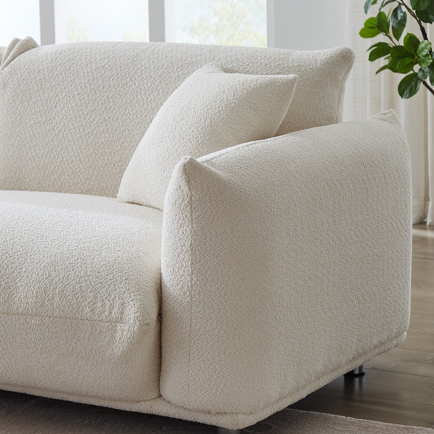 Weißes 87-Zoll-Übergrößen-Sofa mit Metallrahmen, 2 Kissen und strapazierfähiger Polsterung
