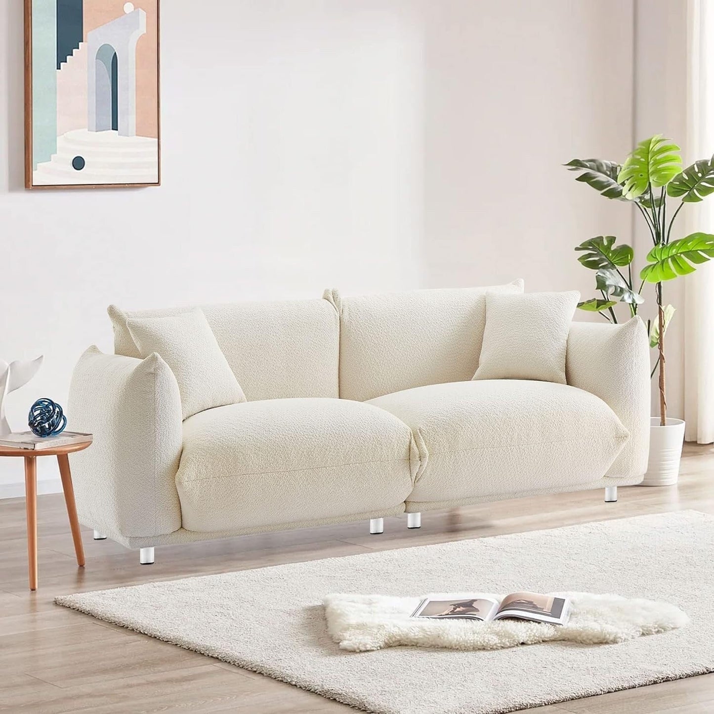 Weißes 87-Zoll-Übergrößen-Sofa mit Metallrahmen, 2 Kissen und strapazierfähiger Polsterung