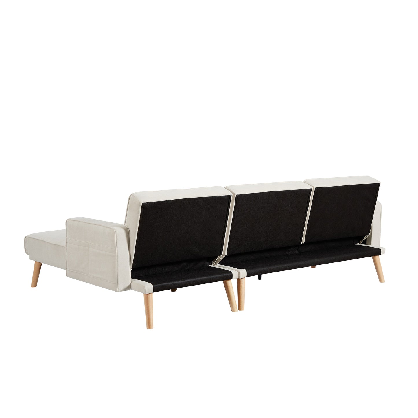 White 94.5 Linen L-Shaped Convertible Sofa with Right Chaise, Foam Cushions, and Storage Organizer