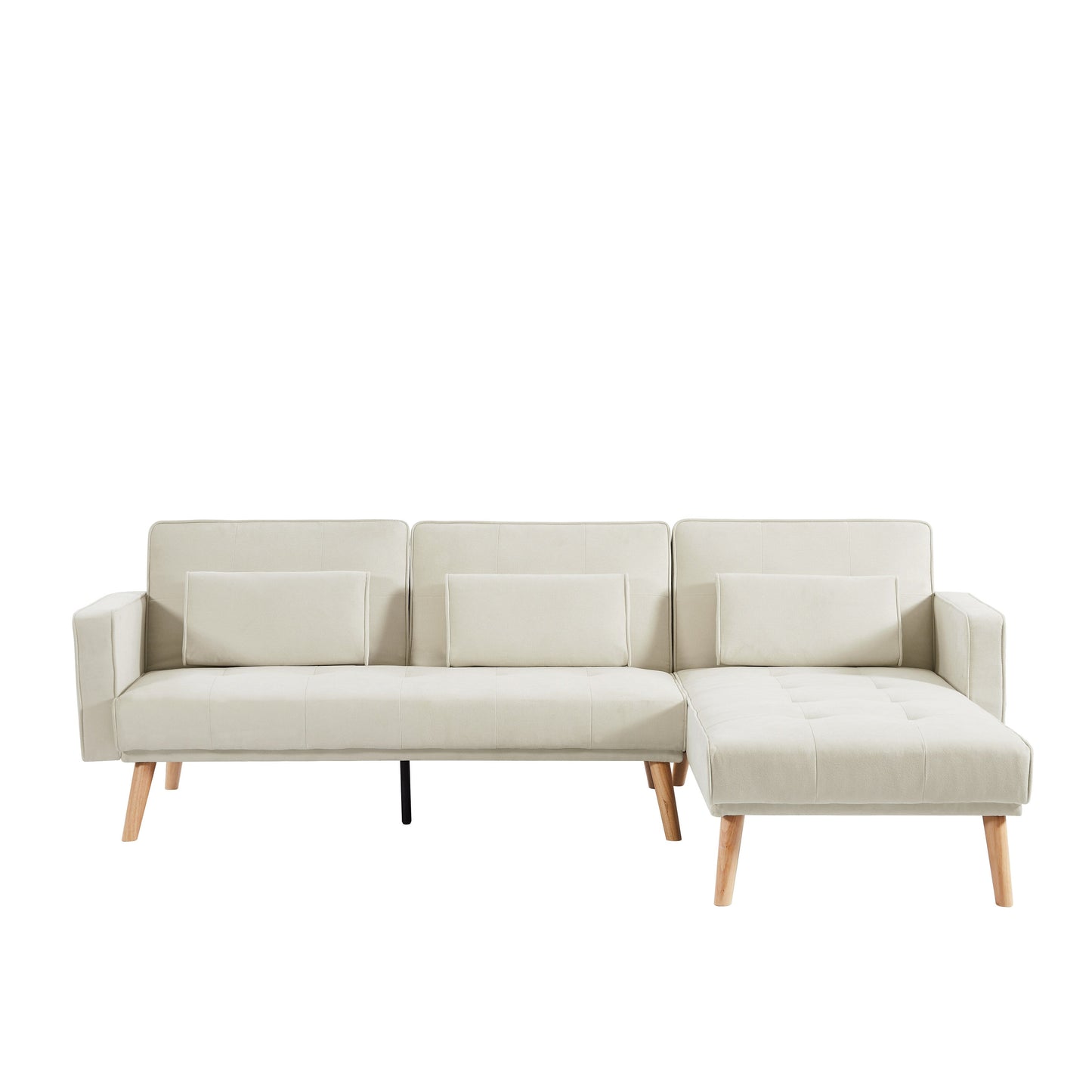 White 94.5 Linen L-Shaped Convertible Sofa with Right Chaise, Foam Cushions, and Storage Organizer