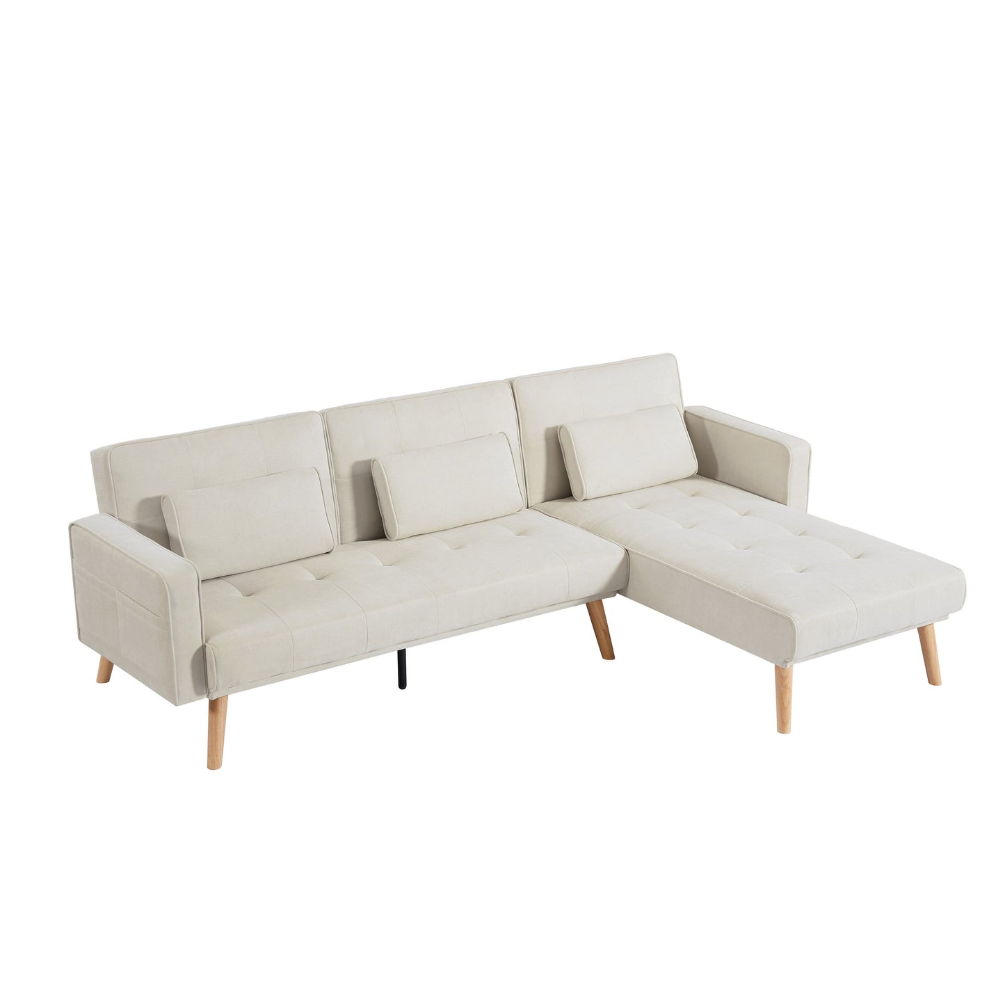 White 94.5 Linen L-Shaped Convertible Sofa with Right Chaise, Foam Cushions, and Storage Organizer