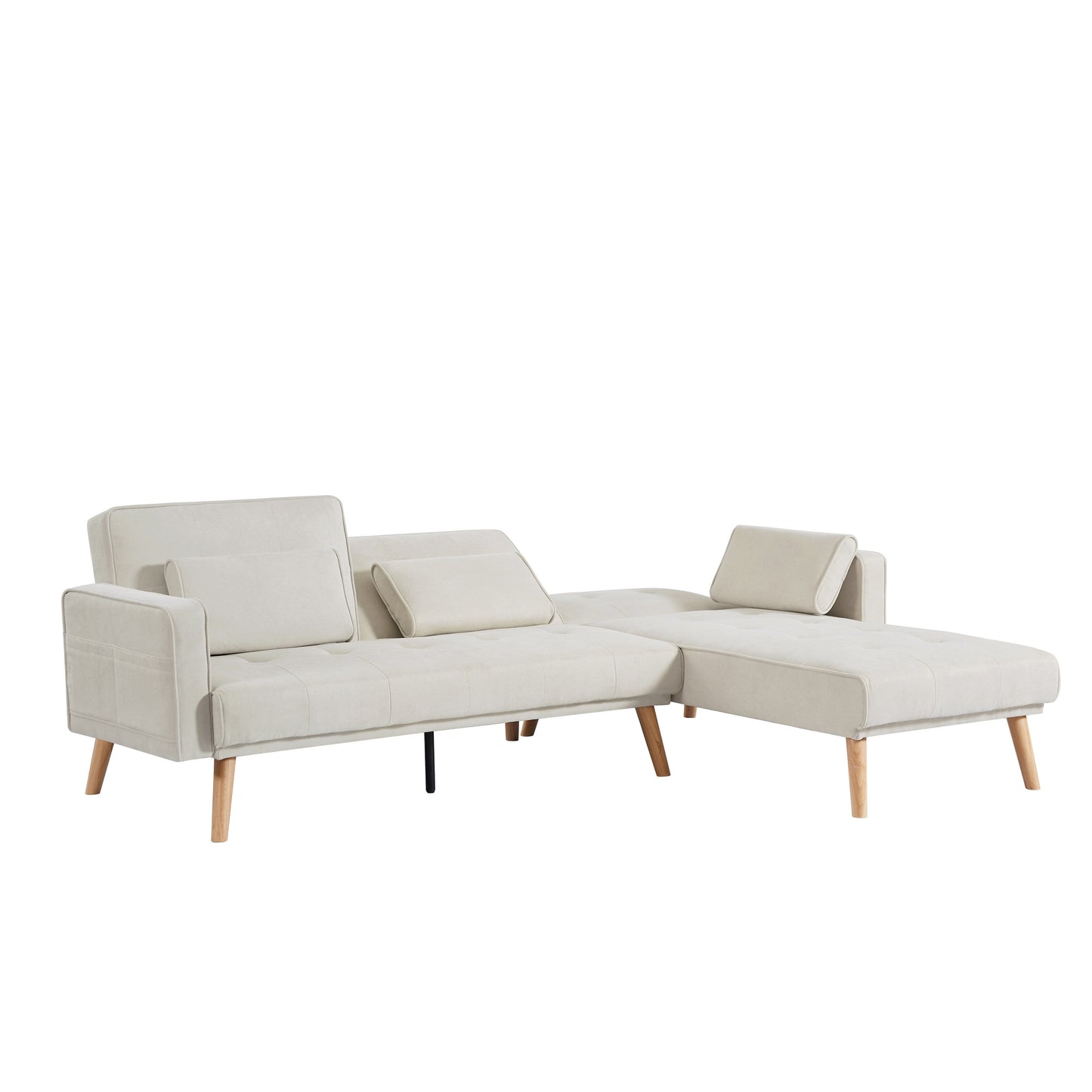 White 94.5 Linen L-Shaped Convertible Sofa with Right Chaise, Foam Cushions, and Storage Organizer