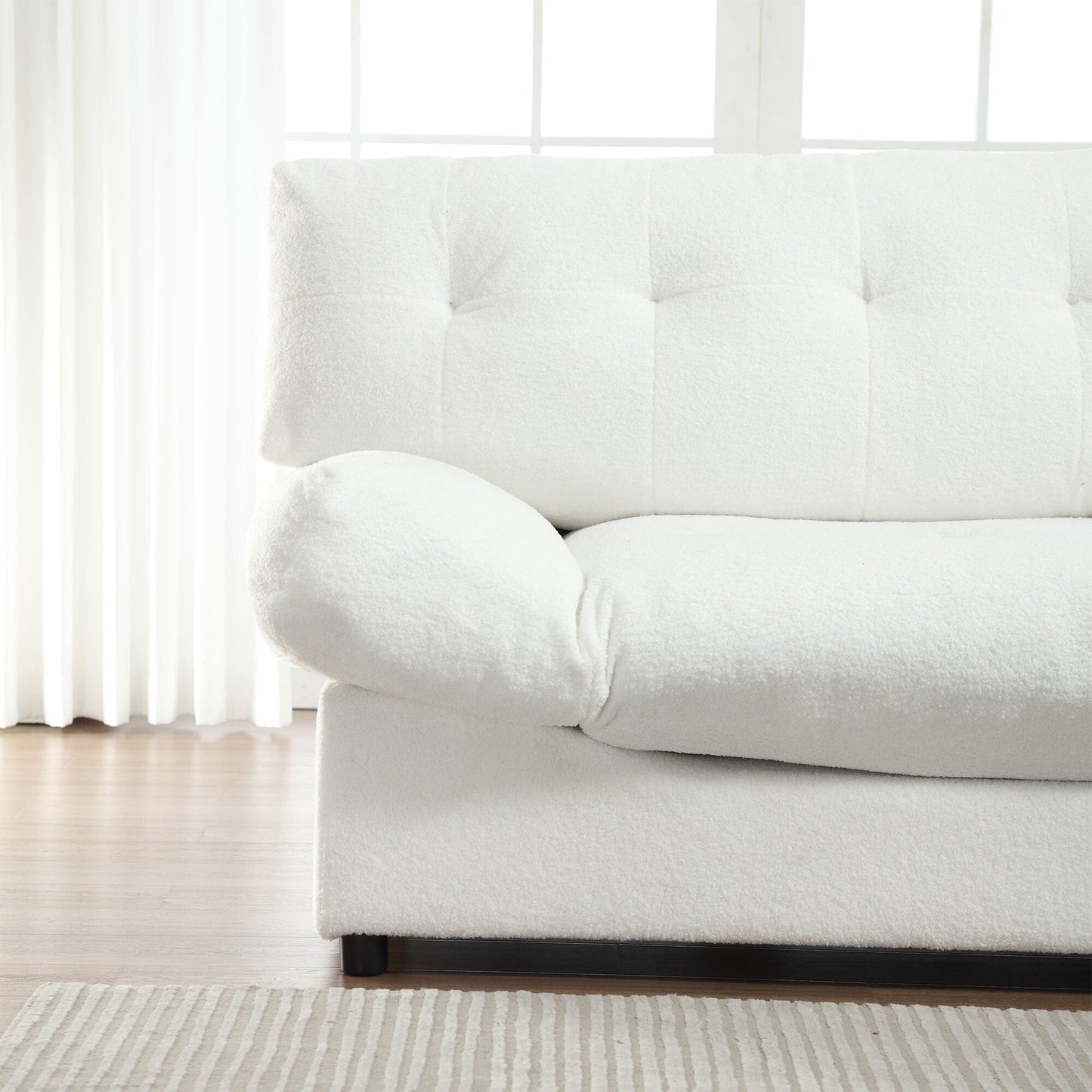 Weißes 245 cm großes 2-Sitzer-Sofa aus Stoff mit Knopfheftung, bequemer Rahmen