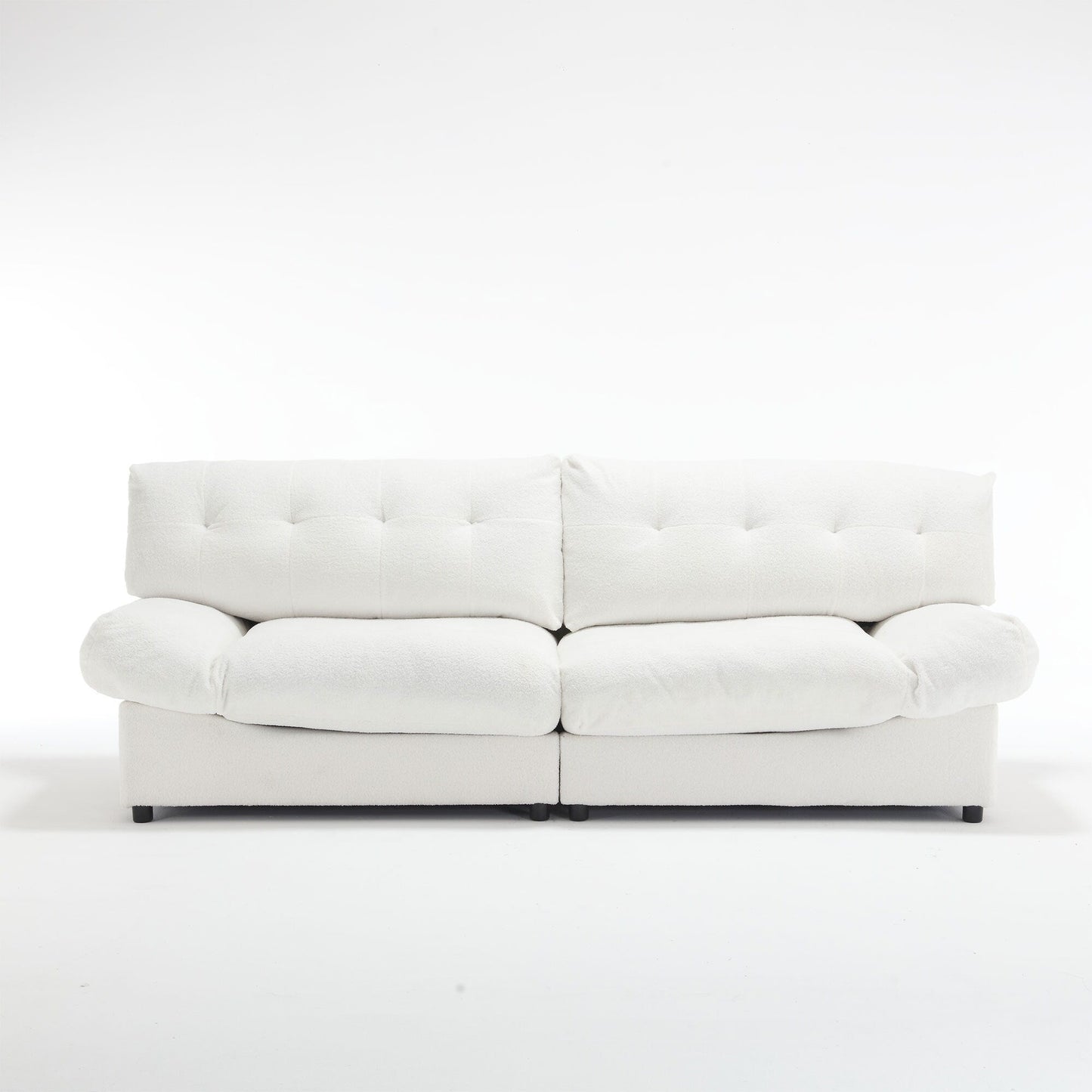 Weißes 244 cm großes 2-Sitzer-Sofa aus Stoff mit Knopfheftung, bequemer und stabiler Rahmen für Wohnzimmer und Wohnung