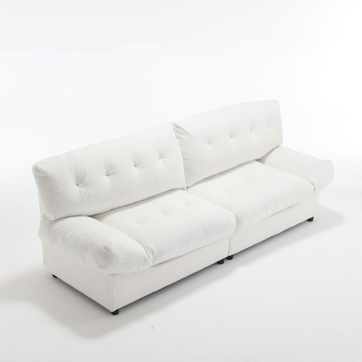 Weißes 244 cm großes 2-Sitzer-Sofa aus Stoff mit Knopfheftung, bequemer und stabiler Rahmen für Wohnzimmer und Wohnung