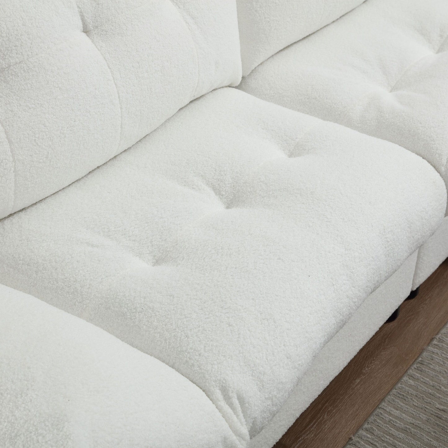 Weißes 244 cm großes 2-Sitzer-Sofa aus Stoff mit Knopfheftung, bequemer und stabiler Rahmen für Wohnzimmer und Wohnung