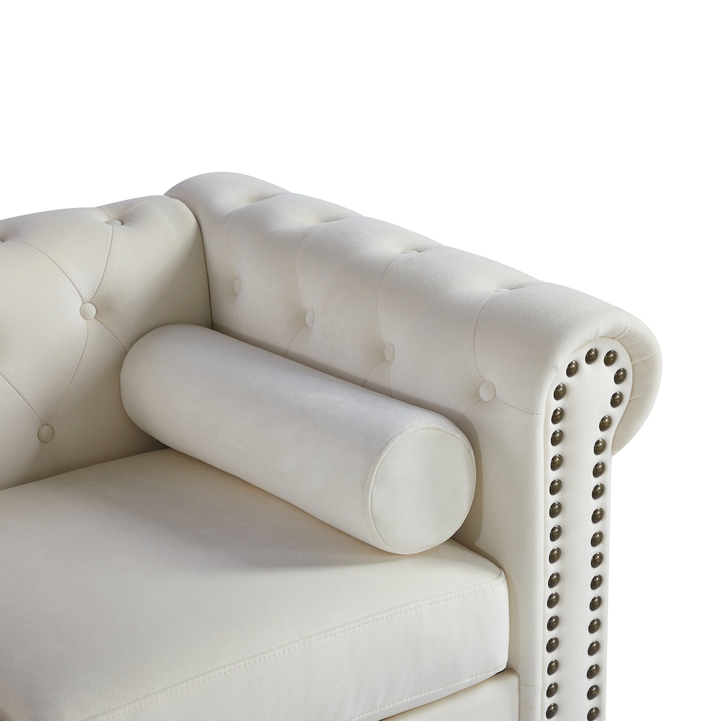 White Chesterfield 74.5 Button Tufted Upholstered 3-seater Sofa with Nailheads and Pillows for Living Room