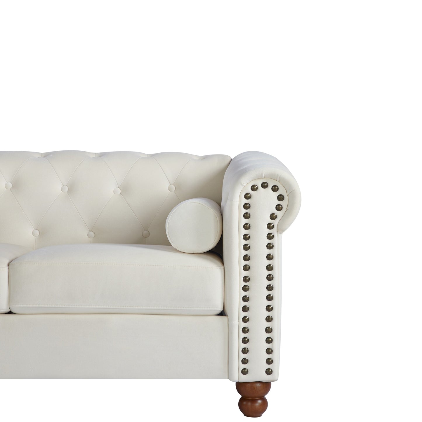 White Chesterfield 74.5 Button Tufted Upholstered 3-seater Sofa with Nailheads and Pillows for Living Room