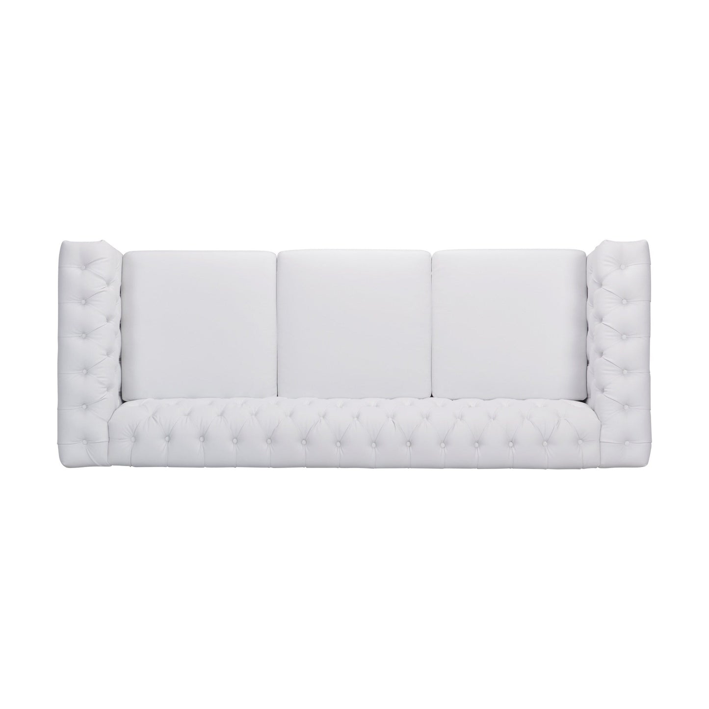 White Chesterfield 83 Button Tufted Upholstered 3-seater Sofa with Nailheads and Wood Legs for Living Room