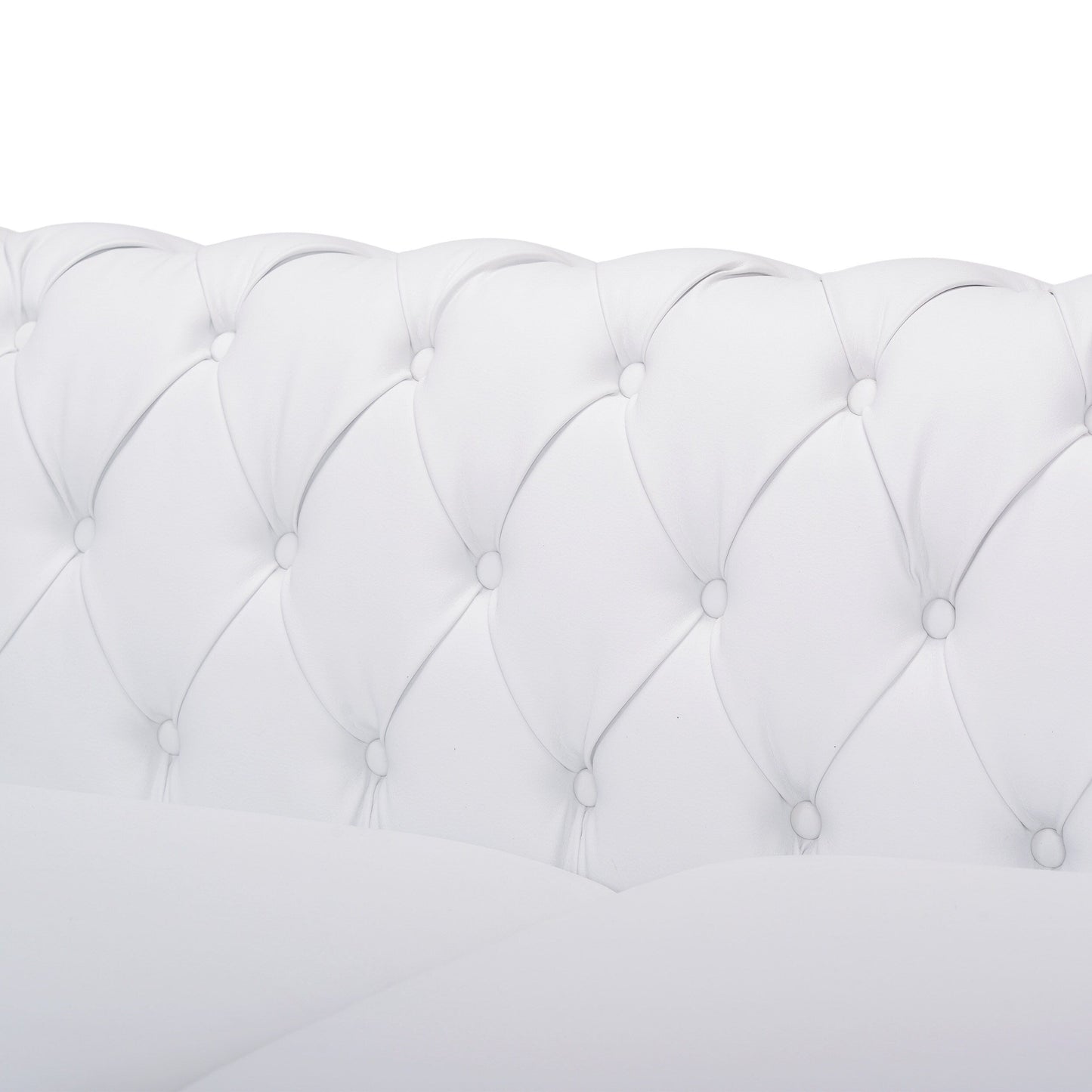 White Chesterfield 83 Button Tufted Upholstered 3-seater Sofa with Nailheads and Wood Legs for Living Room