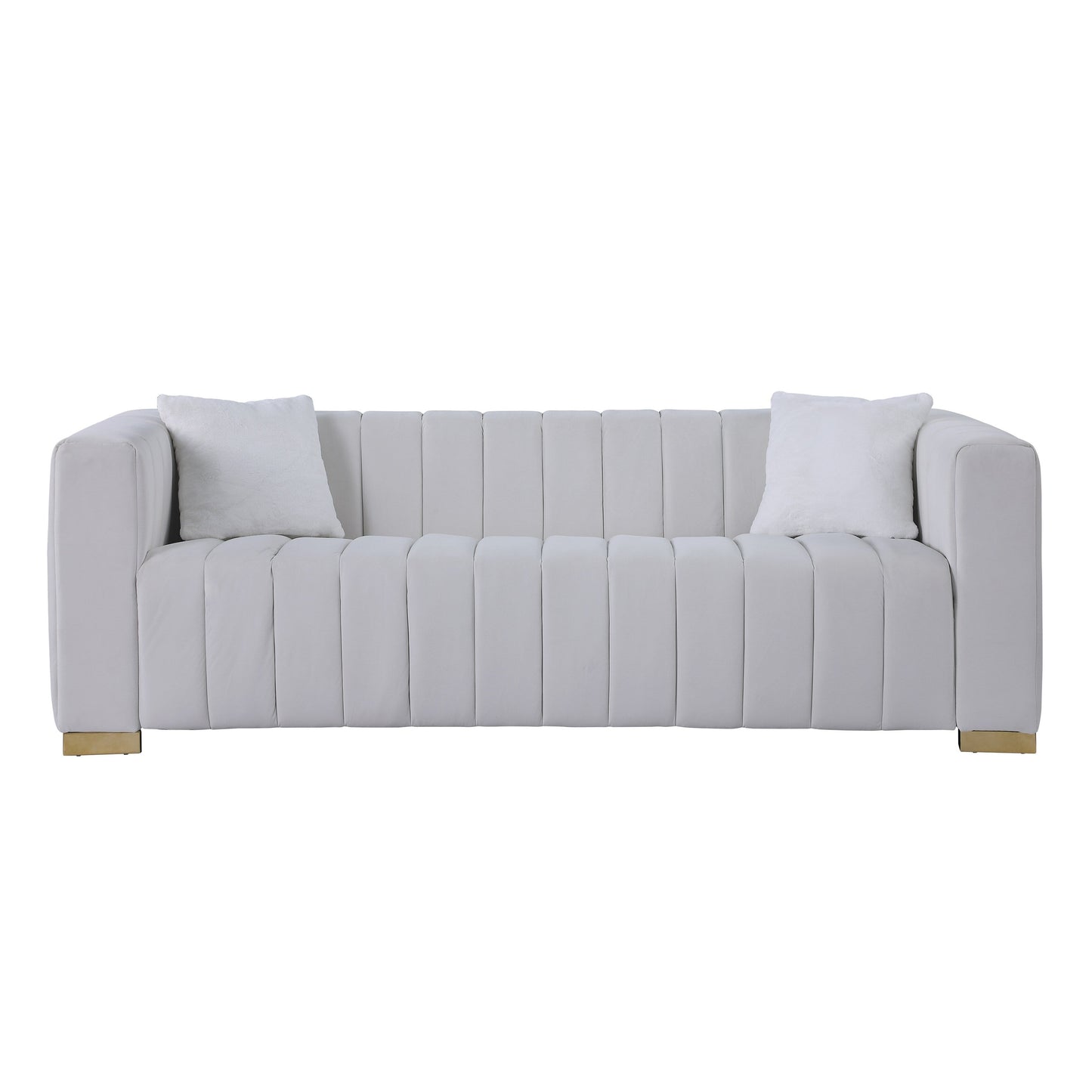 White Chesterfield 87.01 Velvet Channel Tufted 3-seater Sofa with Pillows for Living Room