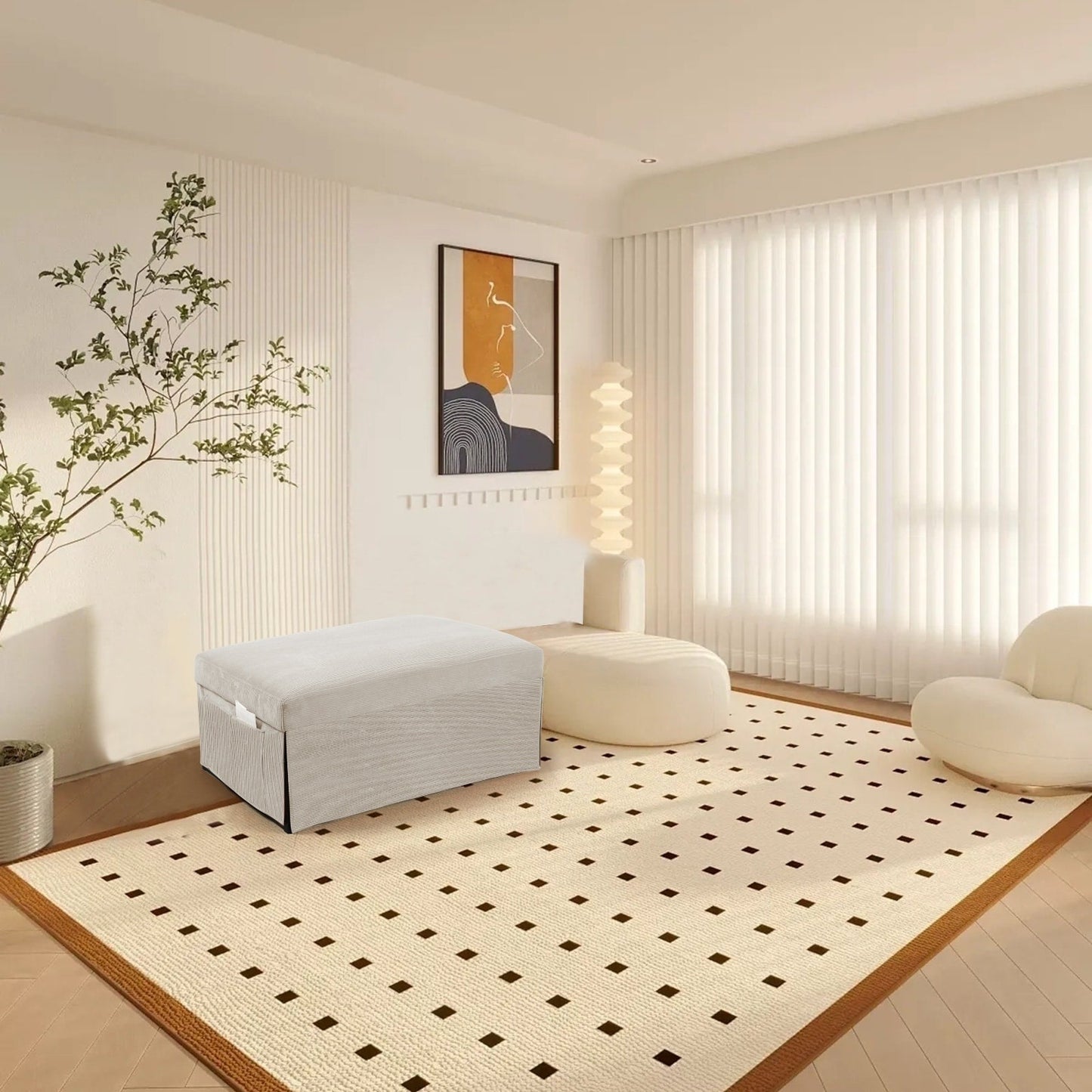 White Corduroy Single Convertible Sofa Bed with Reclining Backrest