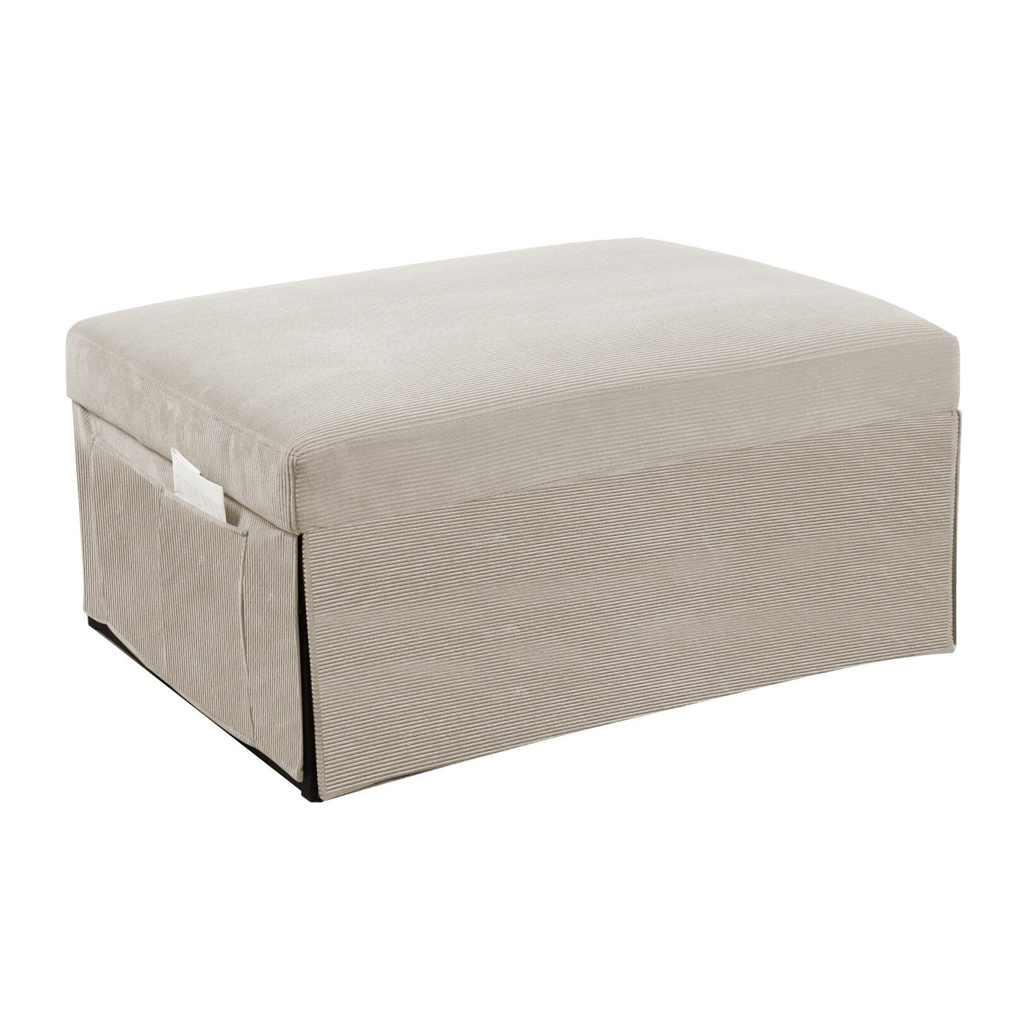 White Corduroy Single Convertible Sofa Bed with Reclining Backrest