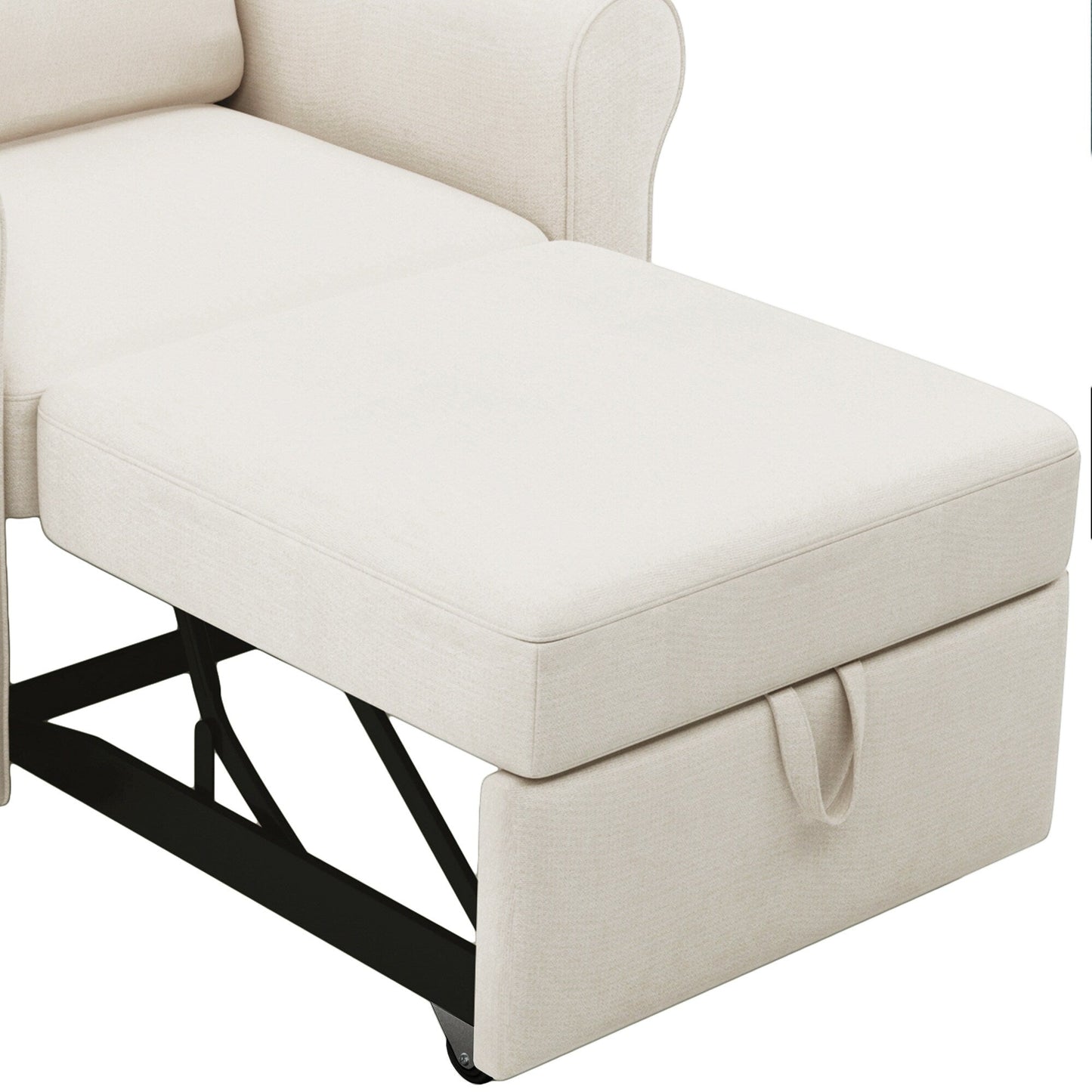White Linen Convertible Single Sofa Bed with Adjustable Backrest