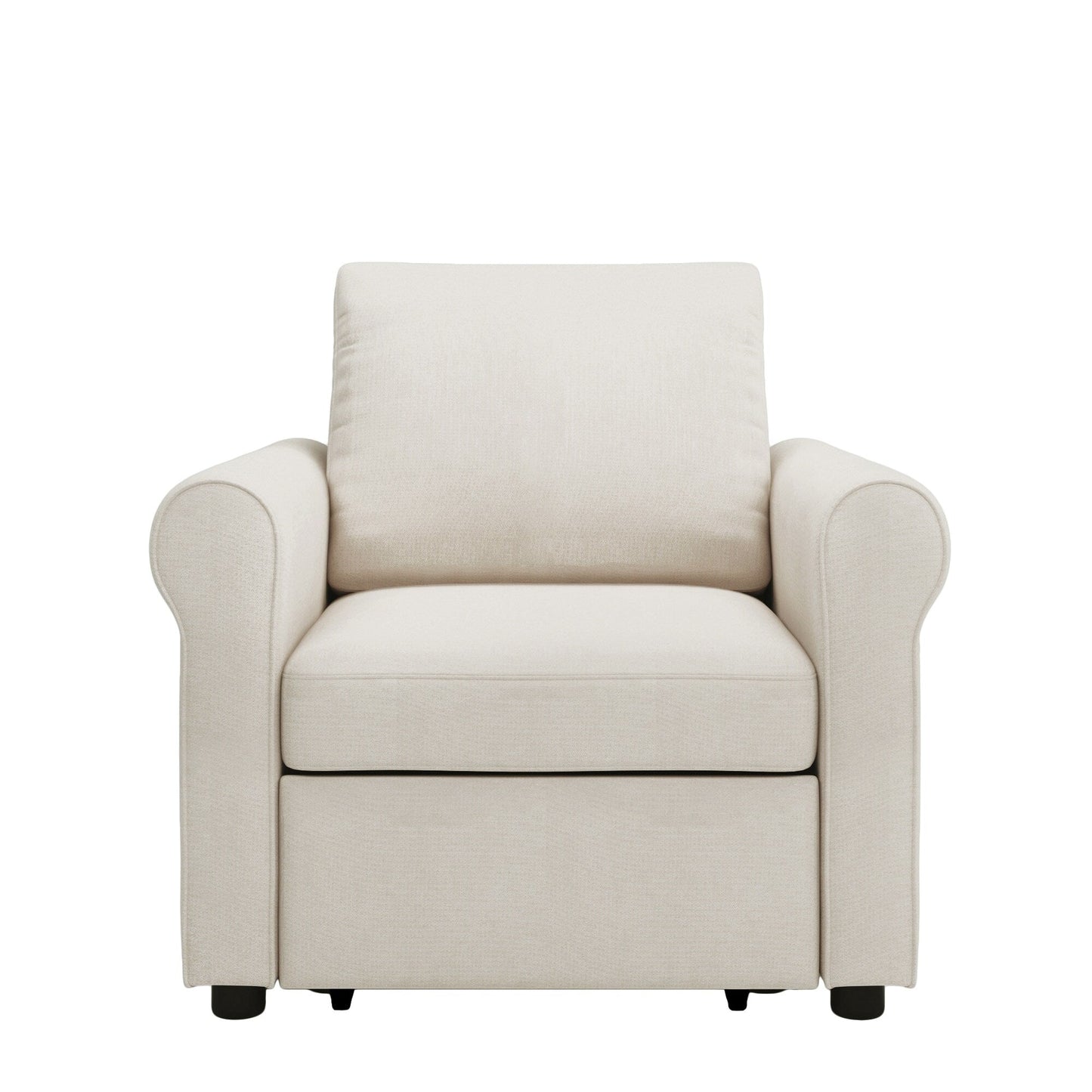 White Linen Convertible Single Sofa Bed with Adjustable Backrest
