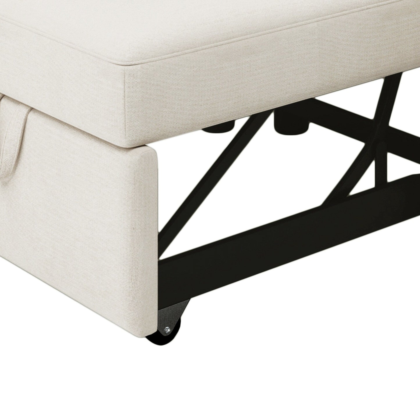 White Linen Convertible Single Sofa Bed with Adjustable Backrest