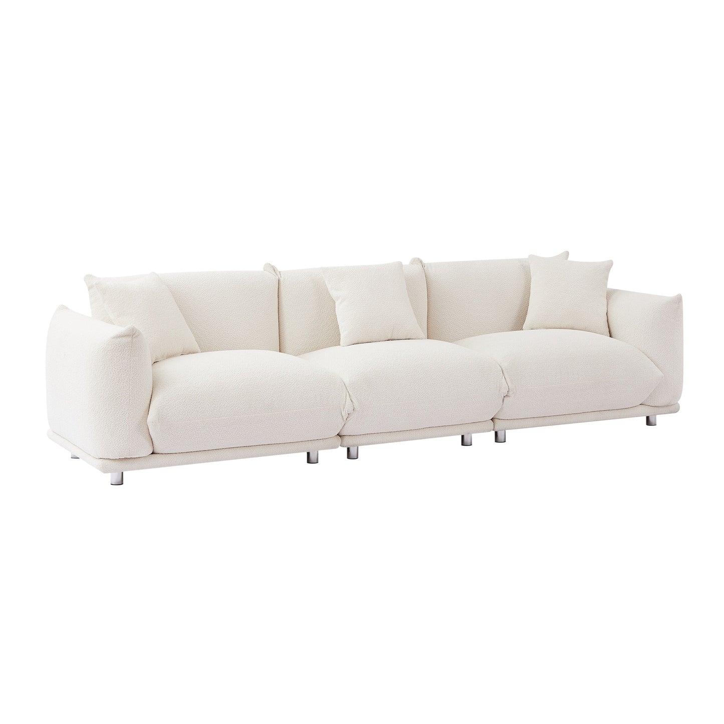 White Modern 111 Oversized 3-seater Sofa with Metal Legs and Solid Wood Frame for Living Room