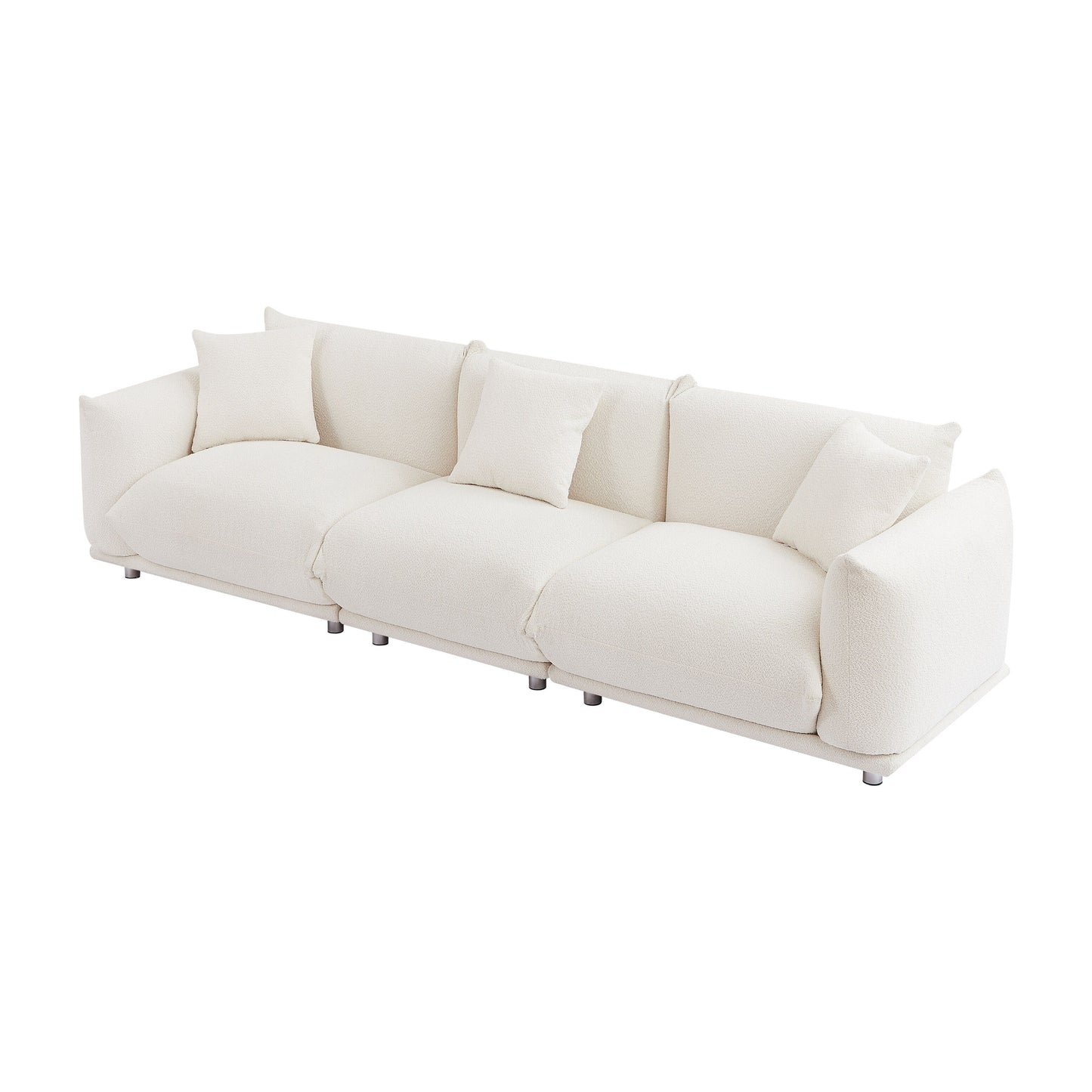White Modern 111 Oversized 3-seater Sofa with Metal Legs and Solid Wood Frame for Living Room