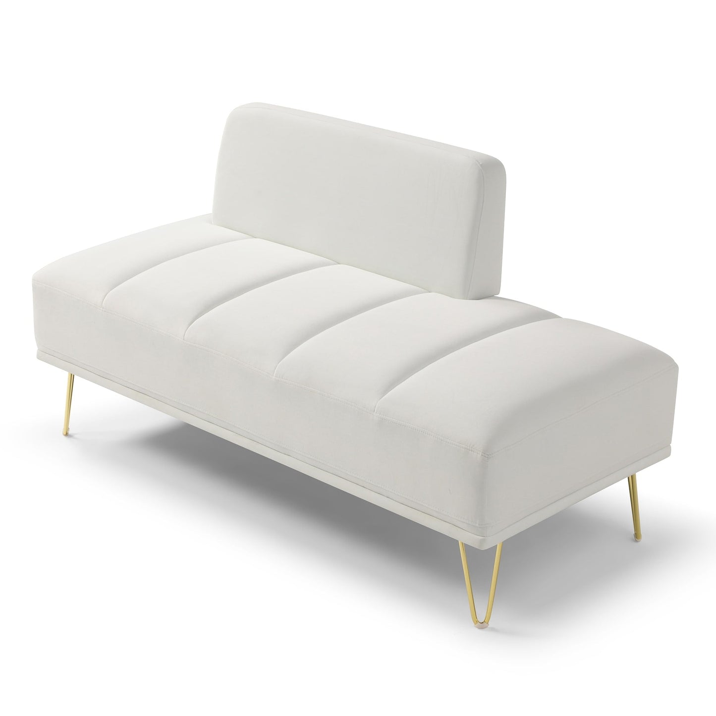 White Modern 56.3 Upholstered Loveseat End of Bed Bench with Gold Metal Legs for Bedroom