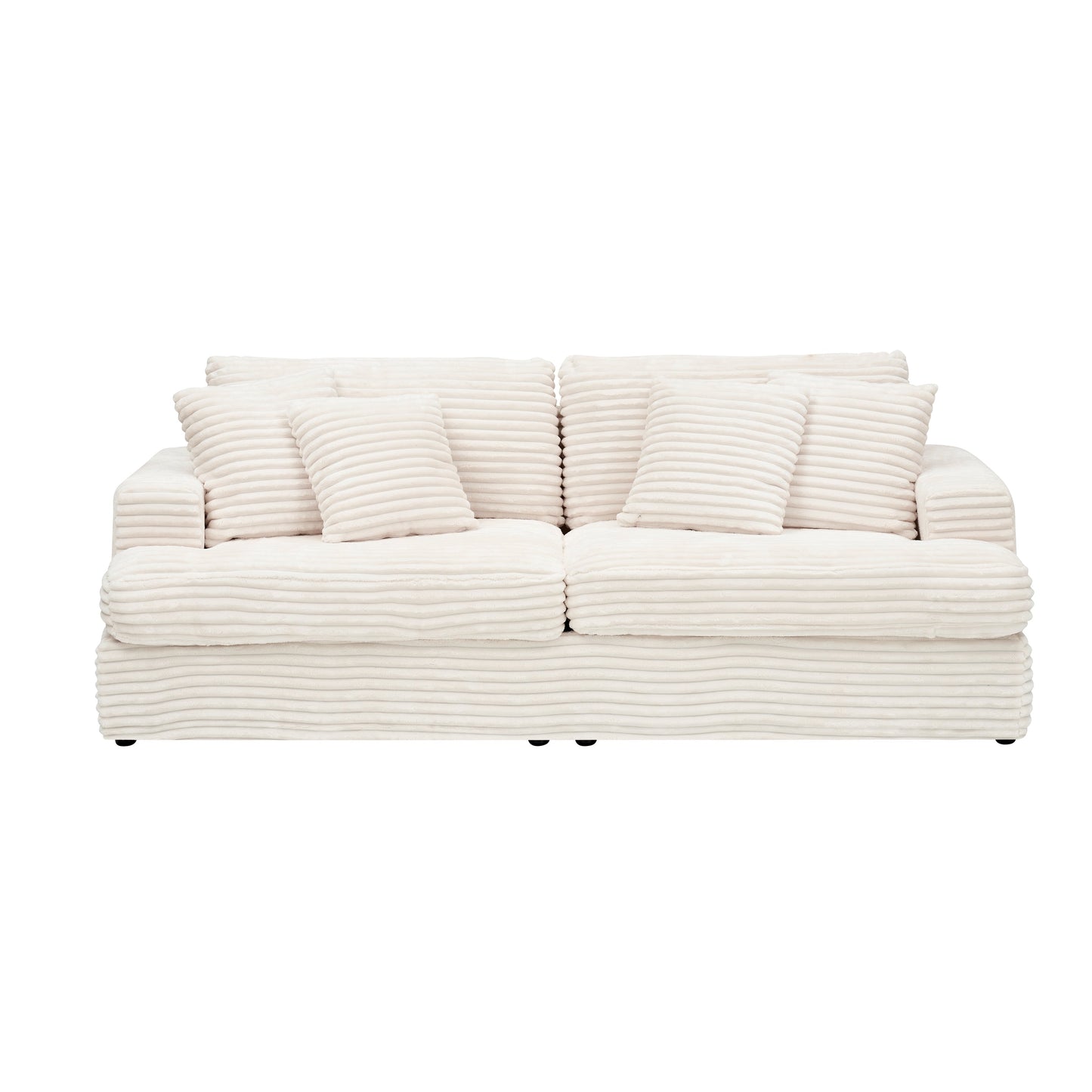 White Modern 79.3 Corduroy 3-seater Sofa with 4 Matching Toss Pillows and Individual Spring Cushion for Living Room