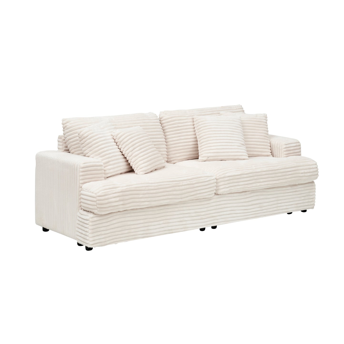 White Modern 79.3 Corduroy 3-seater Sofa with 4 Matching Toss Pillows and Individual Spring Cushion for Living Room