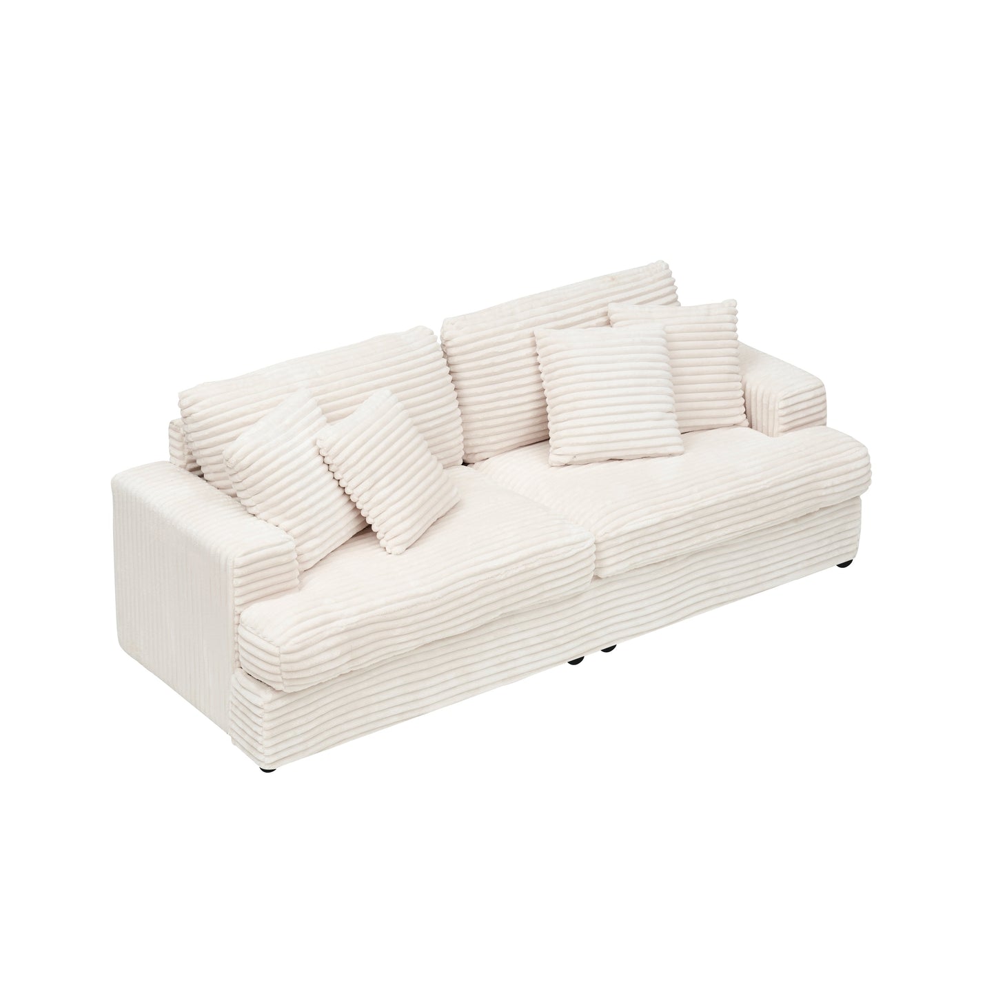 White Modern 79.3 Corduroy 3-seater Sofa with 4 Matching Toss Pillows and Individual Spring Cushion for Living Room