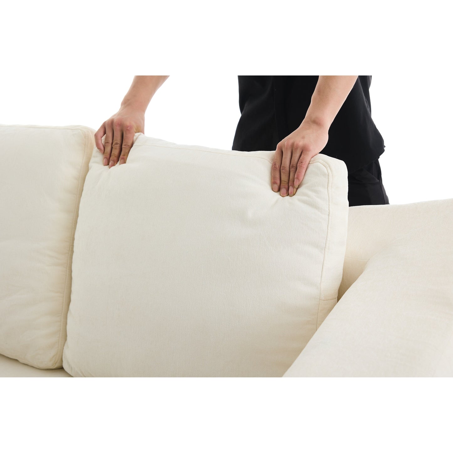White Modern Minimalist 70.87 Chenille Loveseat Convertible Fold-Out Floor Sofa Bed with Removable Backrest for Living Room