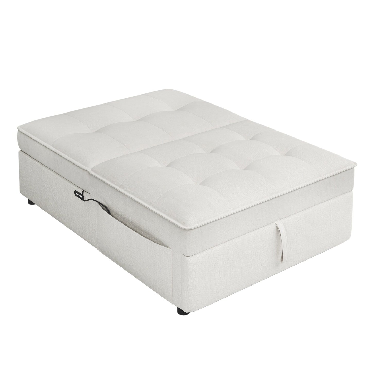 Weißes multifunktionales 72,5 4-in-1-Ottoman-Schlafsofa aus Leinen mit Aufbewahrungstasche und USB-Anschluss für das Wohnzimmer