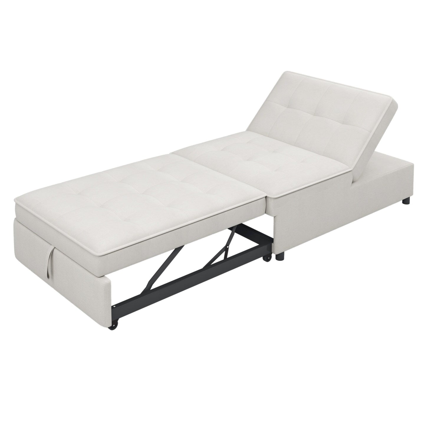 Weißes multifunktionales 72,5 4-in-1-Ottoman-Schlafsofa aus Leinen mit Aufbewahrungstasche und USB-Anschluss für das Wohnzimmer