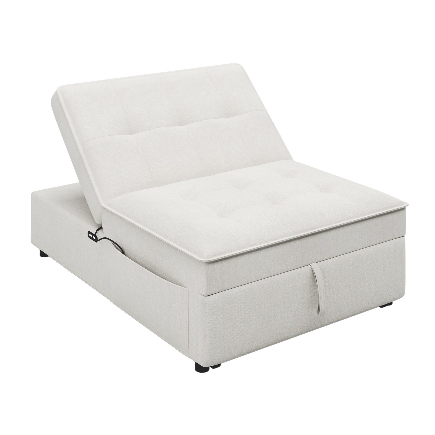 Weißes multifunktionales 72,5 4-in-1-Ottoman-Schlafsofa aus Leinen mit Aufbewahrungstasche und USB-Anschluss für das Wohnzimmer