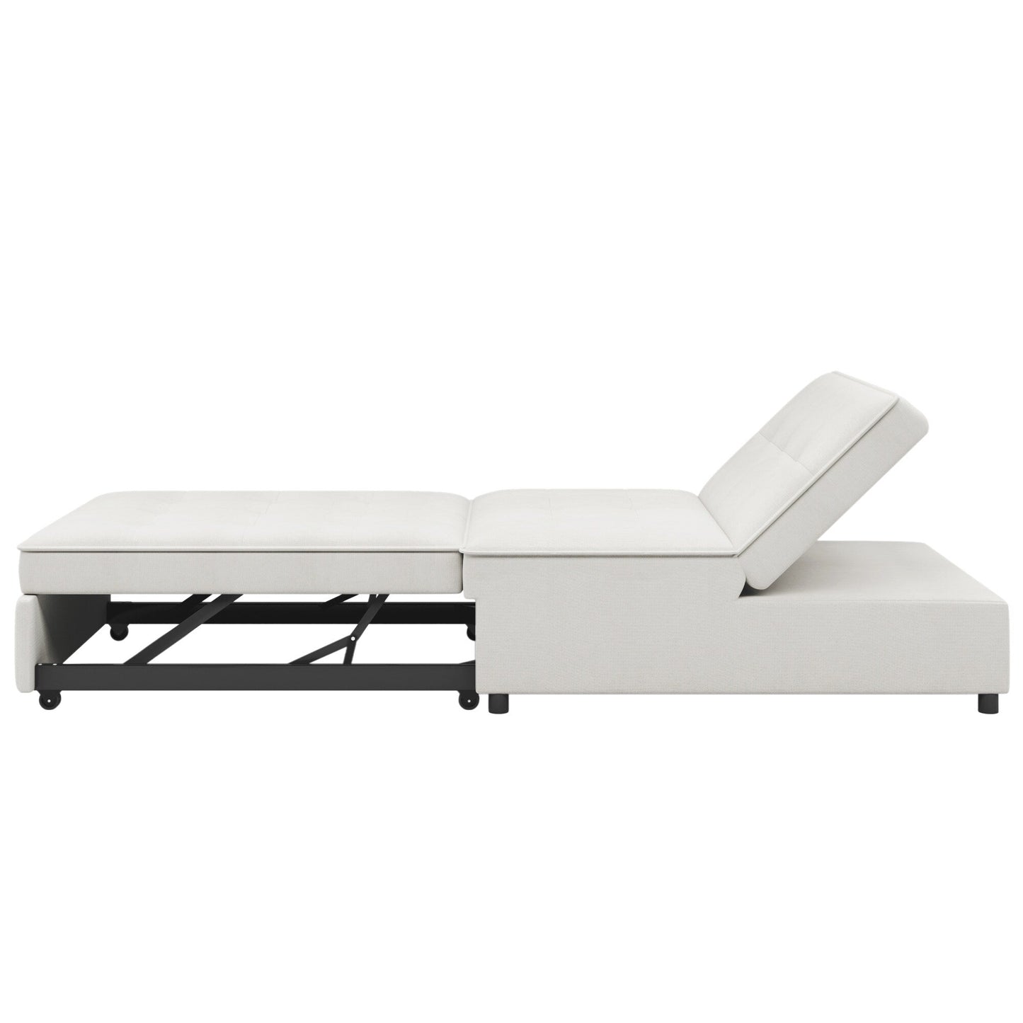 Weißes multifunktionales 72,5 4-in-1-Ottoman-Schlafsofa aus Leinen mit Aufbewahrungstasche und USB-Anschluss für das Wohnzimmer