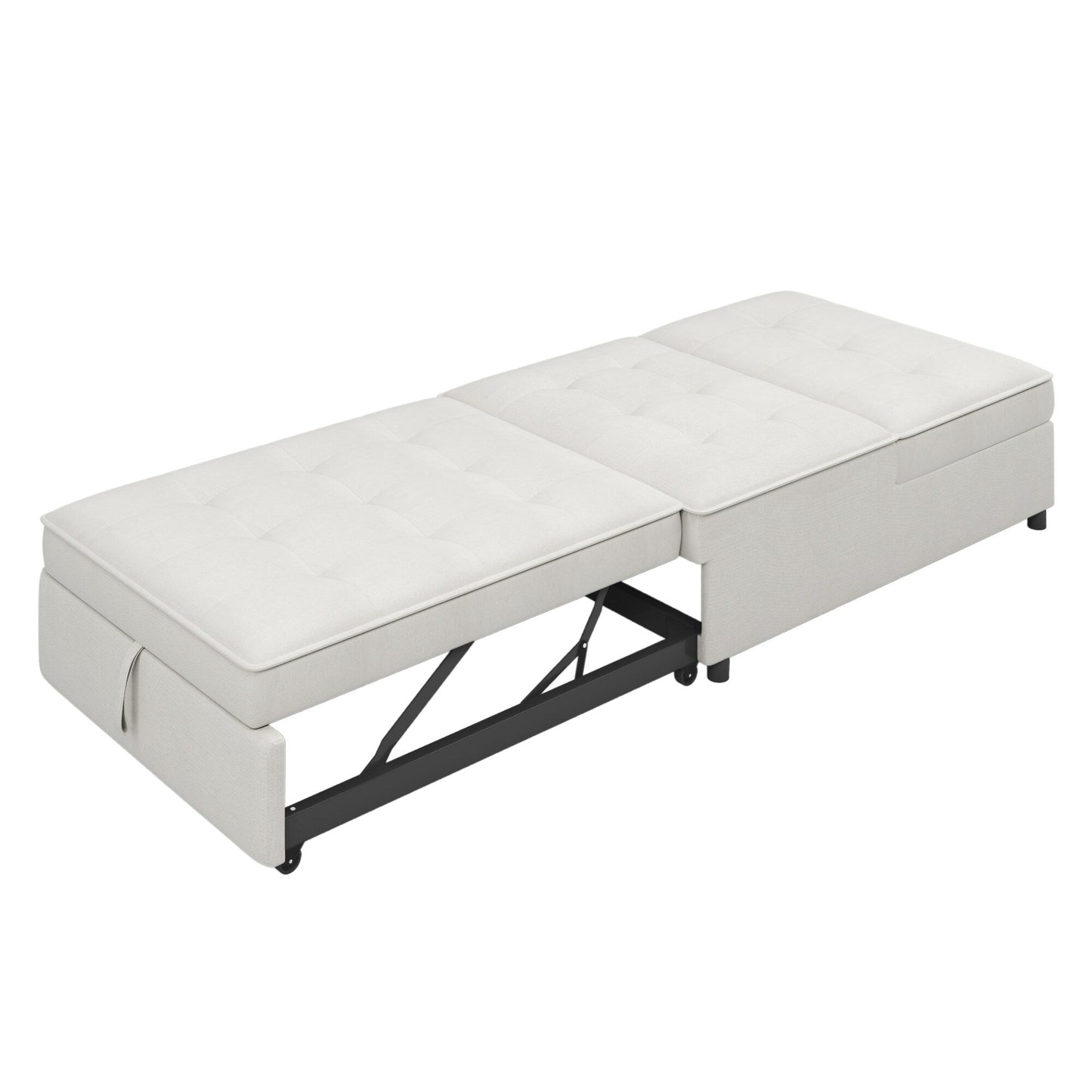 Weißes multifunktionales 72,5 4-in-1-Ottoman-Schlafsofa aus Leinen mit Aufbewahrungstasche und USB-Anschluss für das Wohnzimmer