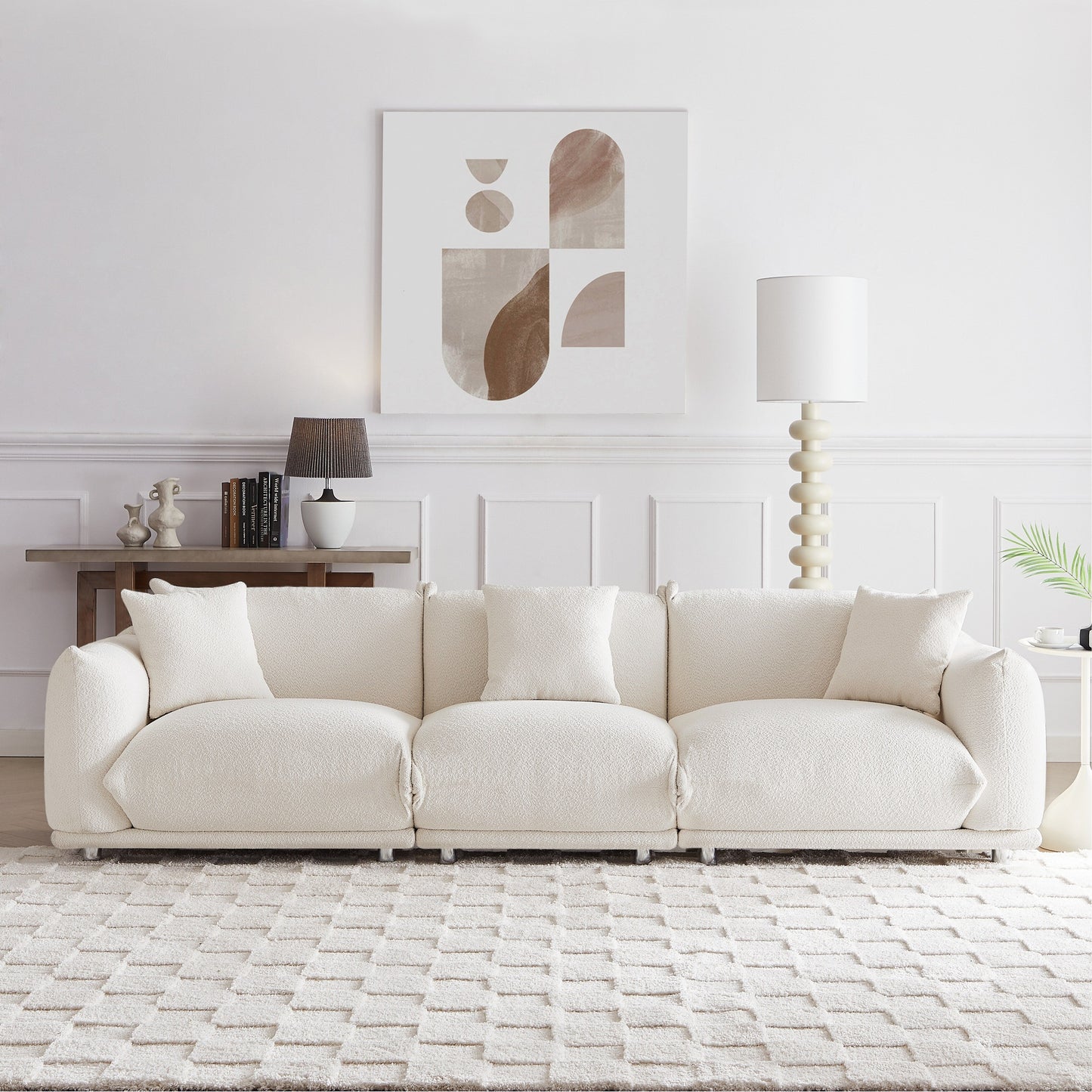 White Oversized 3-seater Sofa with Metal Legs
