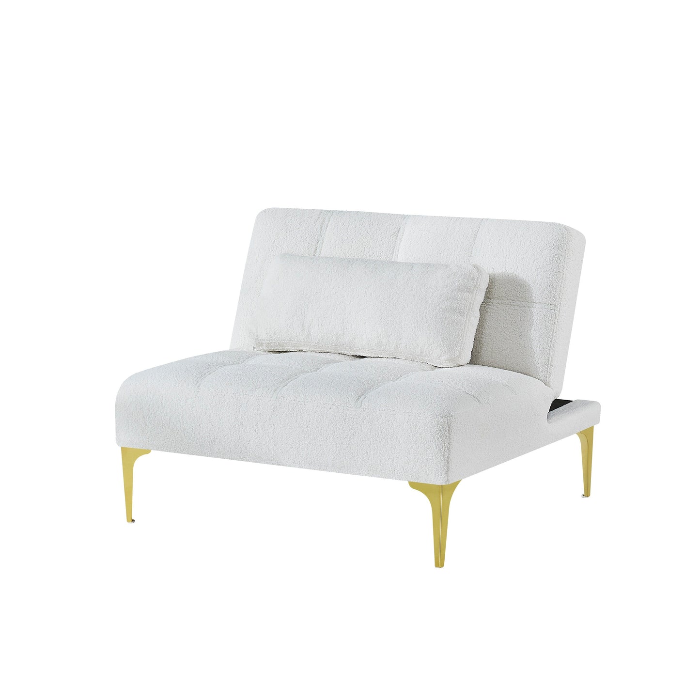 White Teddy Chenille Single Modular Sofa Bed with Solid Wood Frame for Living Room
