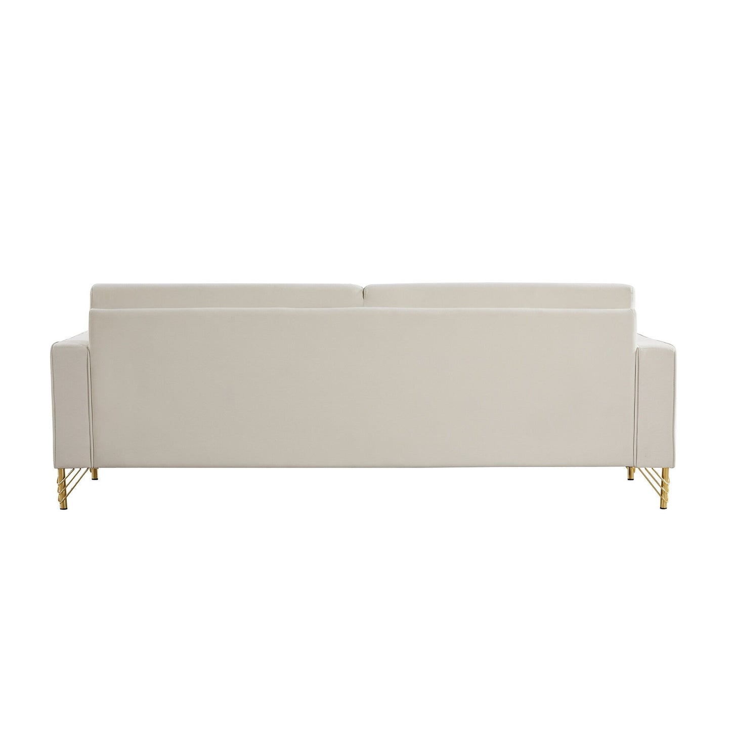 White Velvet Upholstered Loveseat Sofa with Gold Legs