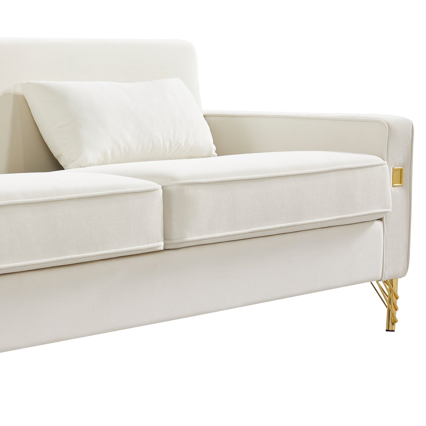 White Velvet Upholstered Loveseat Sofa with Gold Legs