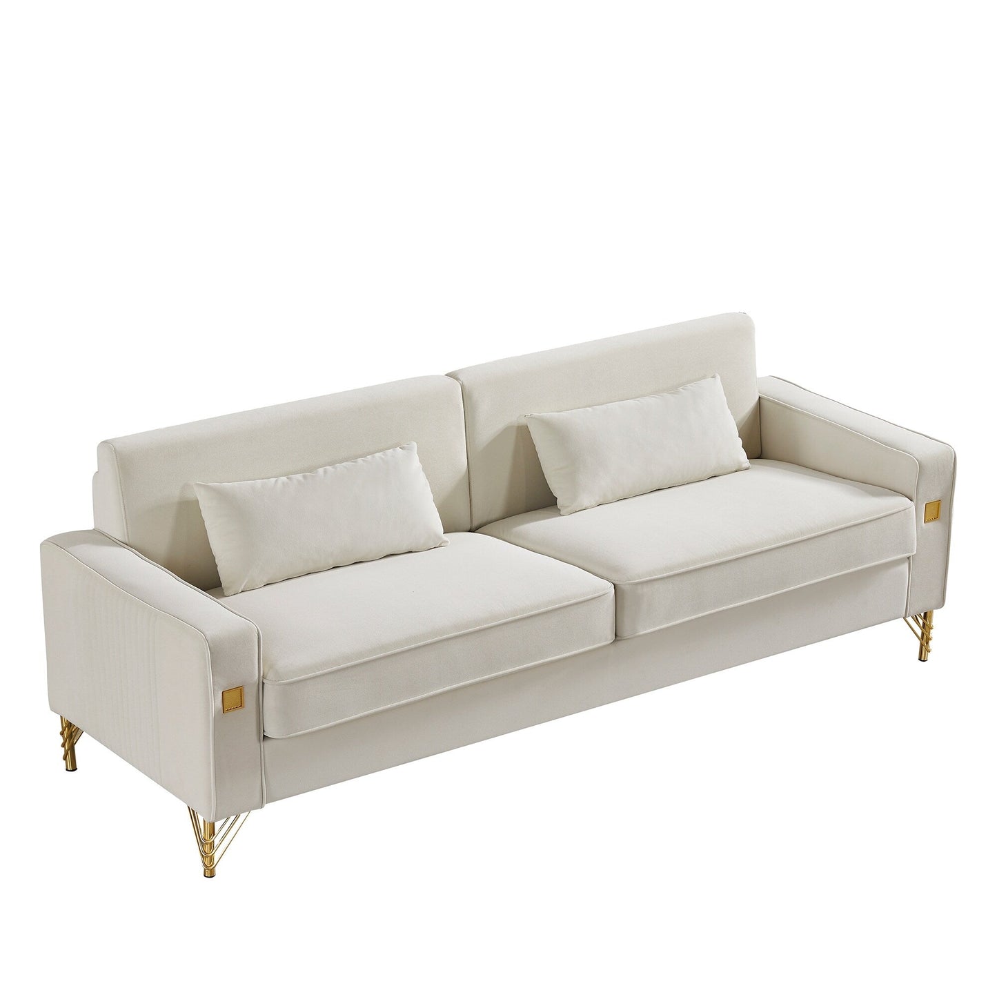 White Velvet Upholstered Loveseat Sofa with Gold Legs