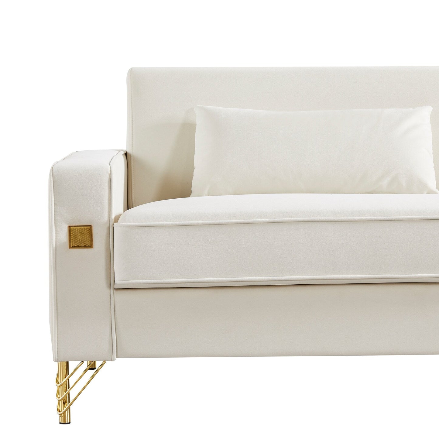 White Velvet Upholstered Loveseat Sofa with Gold Legs