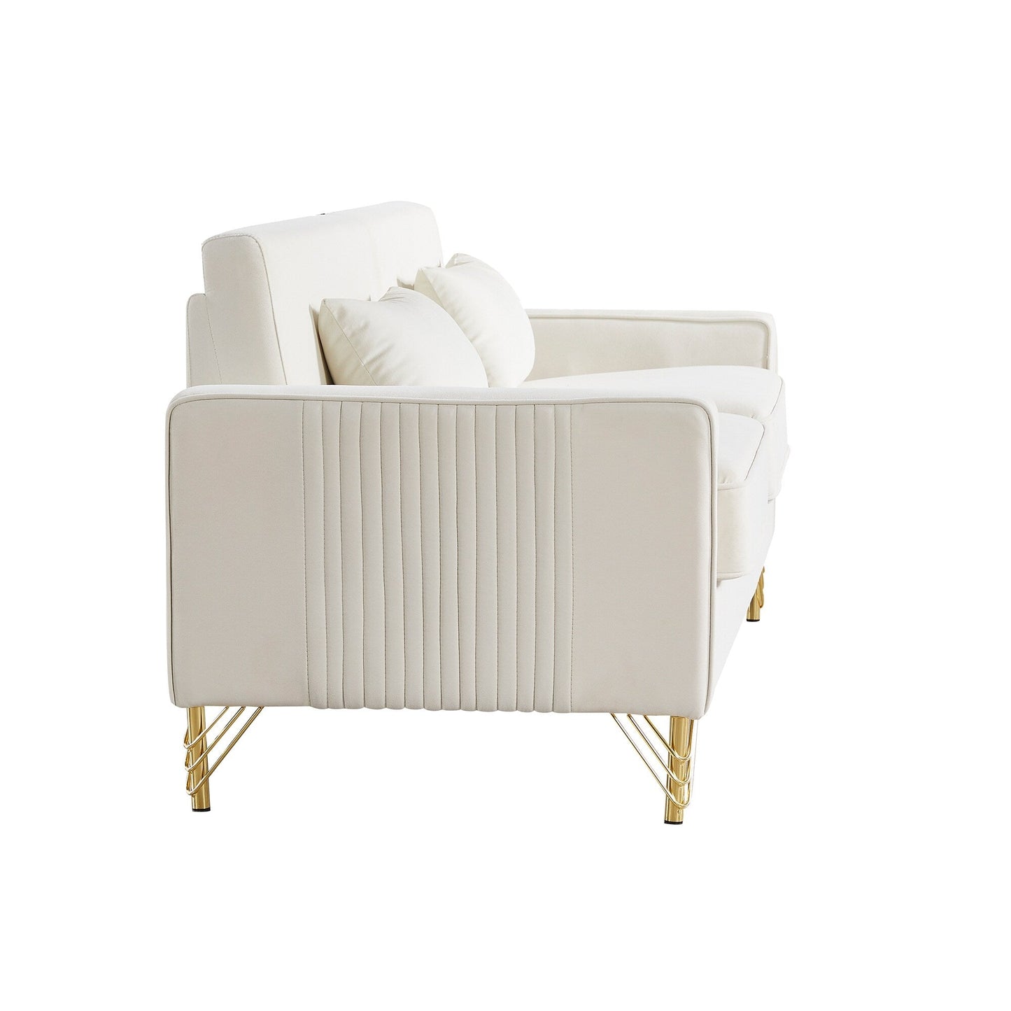 White Velvet Upholstered Loveseat Sofa with Gold Legs