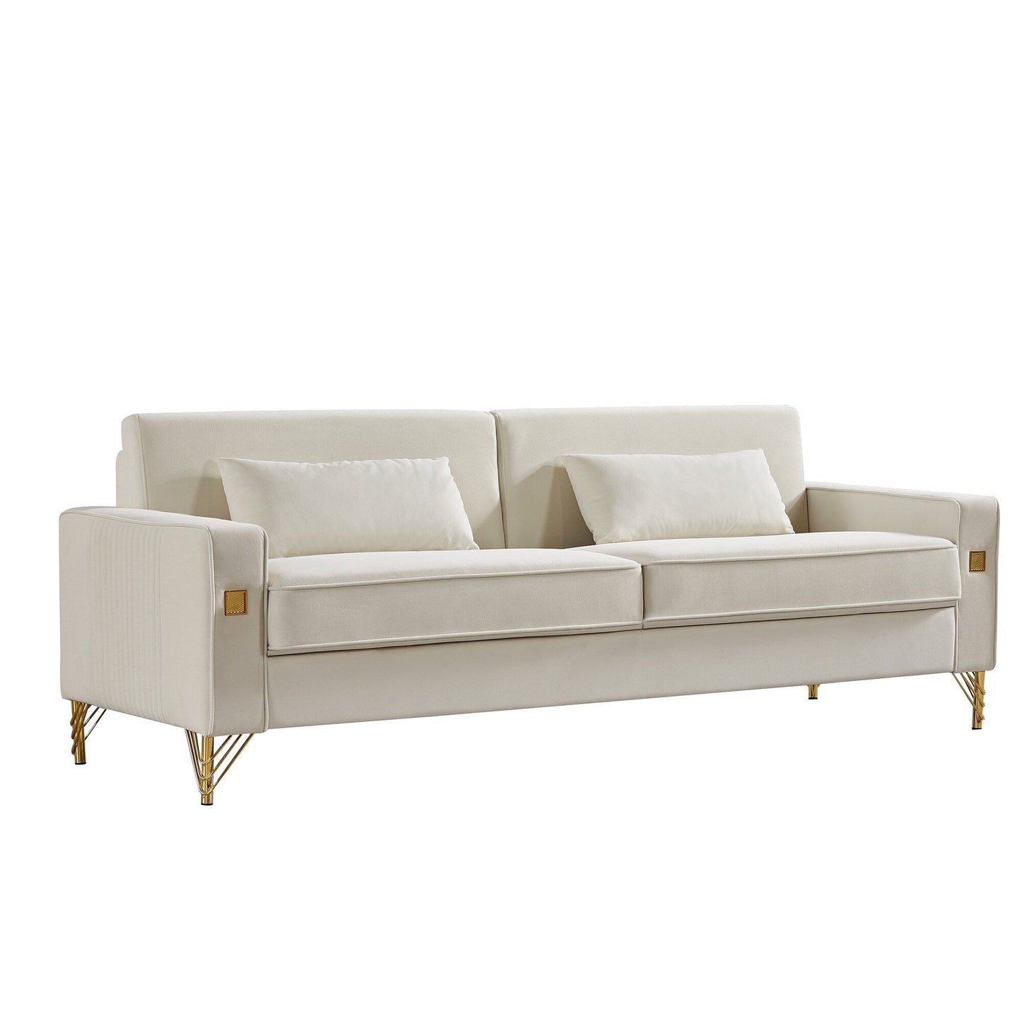 White Velvet Upholstered Loveseat Sofa with Gold Legs