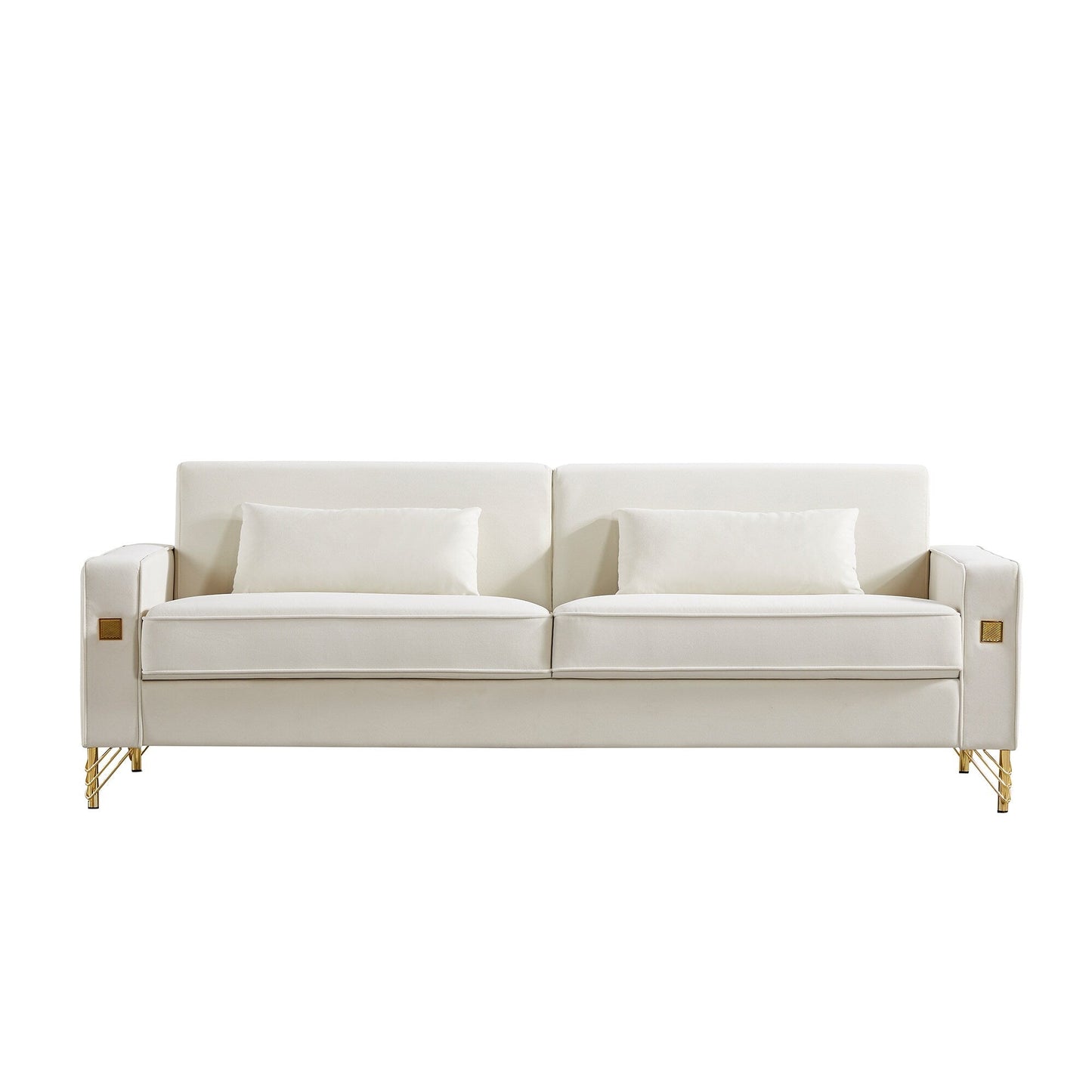 White Velvet Upholstered Loveseat Sofa with Gold Legs